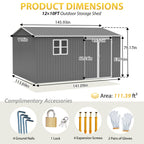 12x10 FT Outdoor Storage Shed Metal