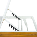 White Iron + Teak Finish Chaise Lounge Frame
