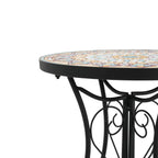 Round Ceramic Outdoor Side Table, Colorful + Black
