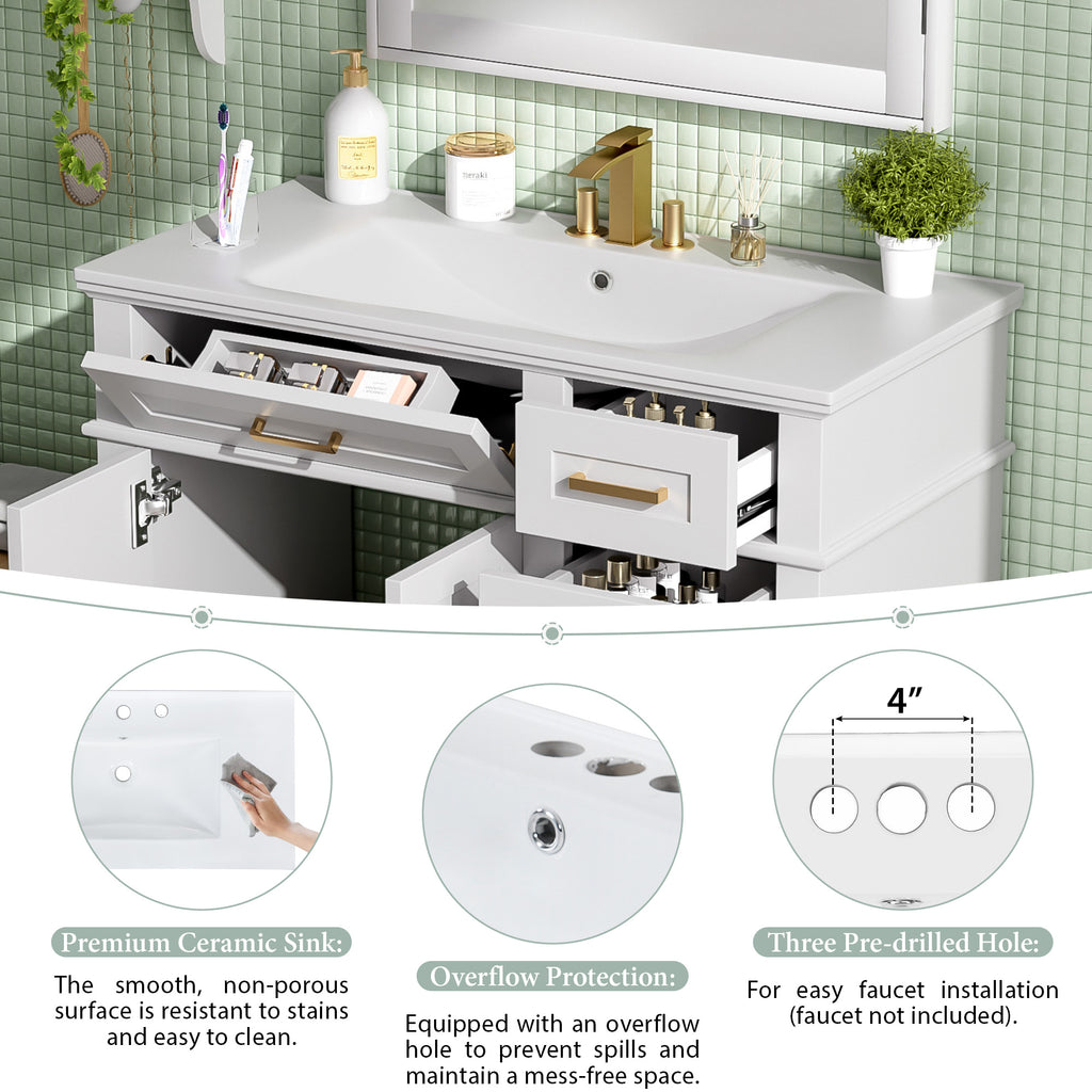 36-Inch White Modern Bathroom Vanity with Ceramic Sink