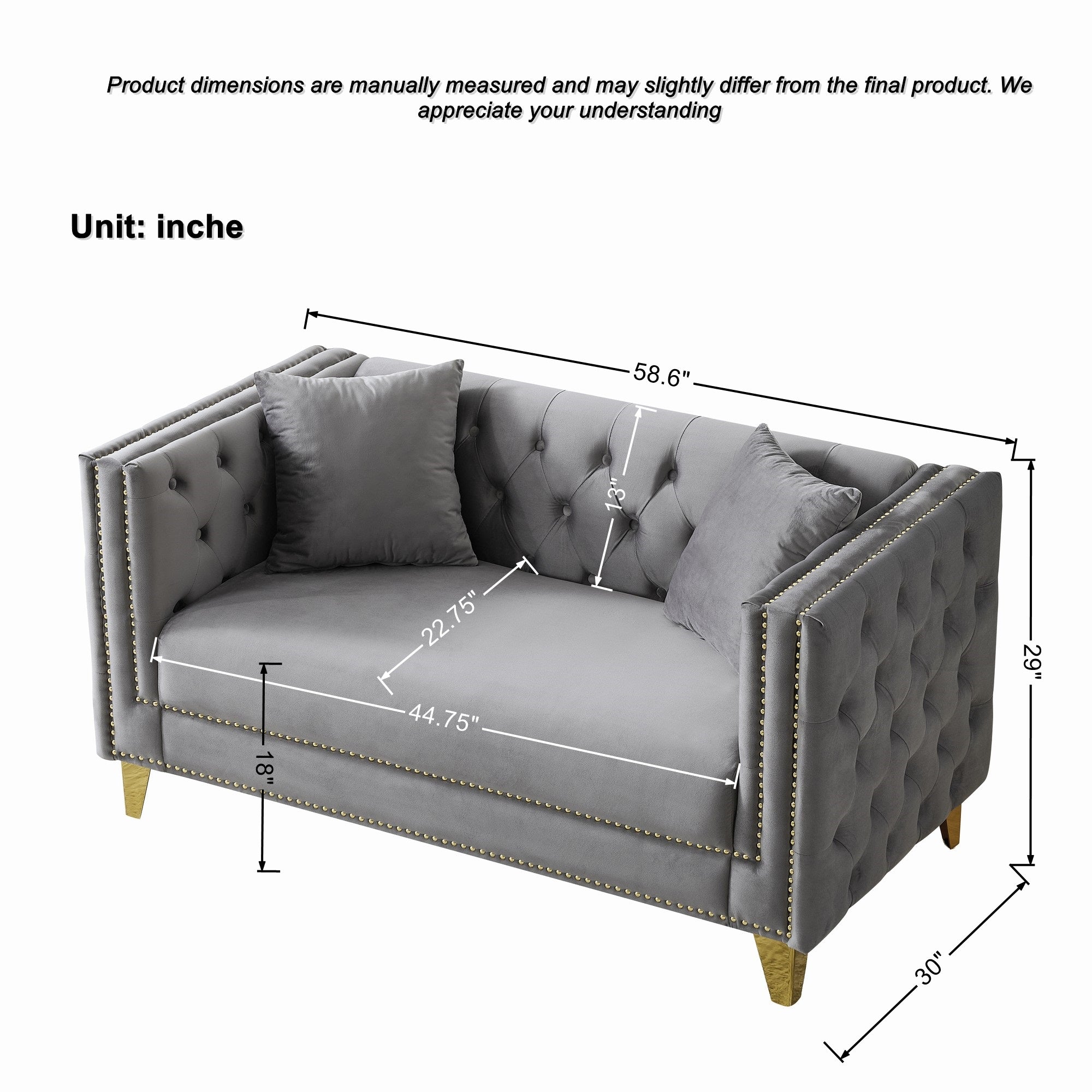 58" Chesterfield Velvet Sofa - 2 Seater Modern Loveseat
