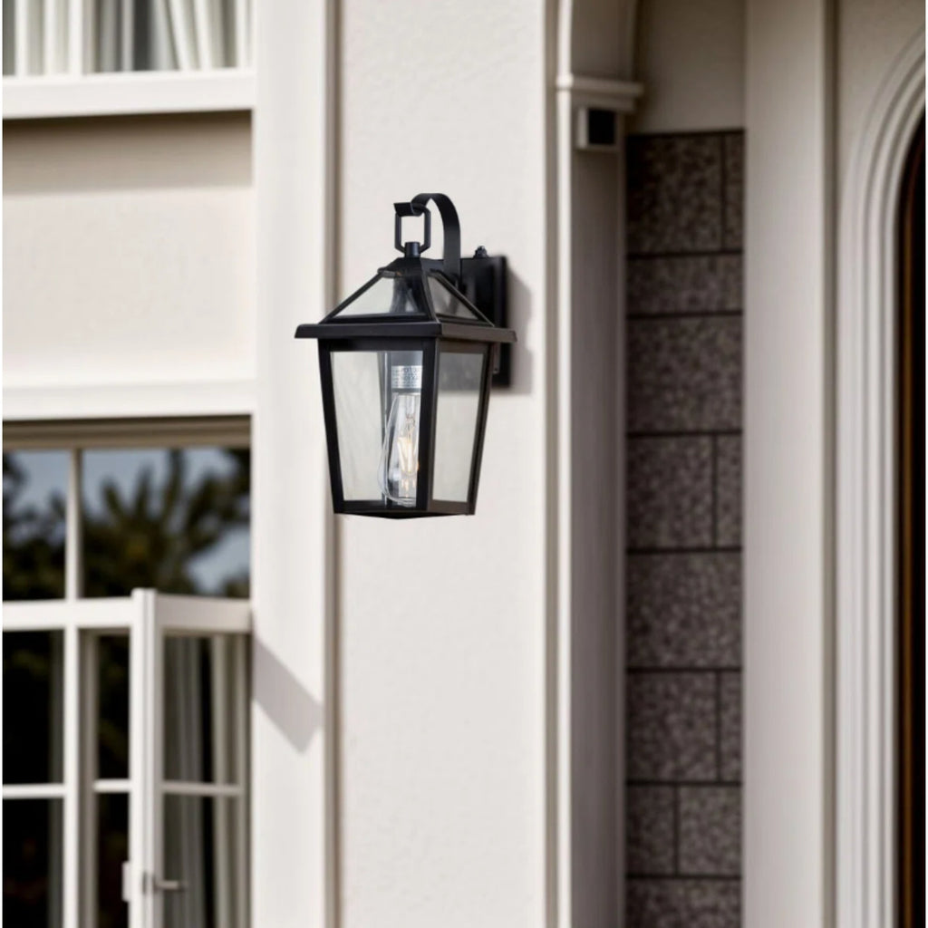 13-Inch Dusk to Dawn Outdoor Wall Light, Modern Black Metal and Glass