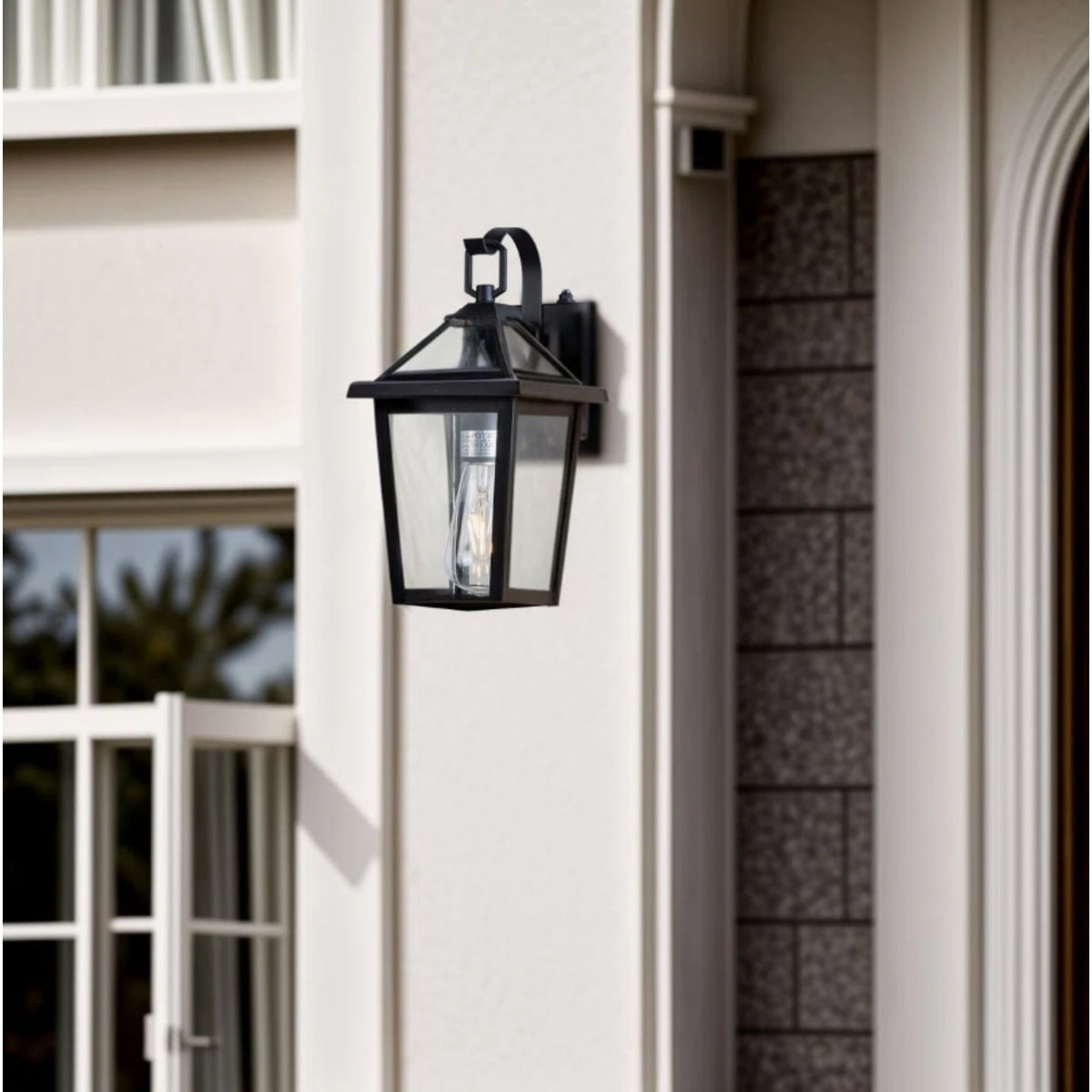 13-Inch Dusk to Dawn Outdoor Wall Light, Modern Black Metal and Glass