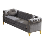 82-Inch Velvet Chesterfield Sofa with Two Round Pillows