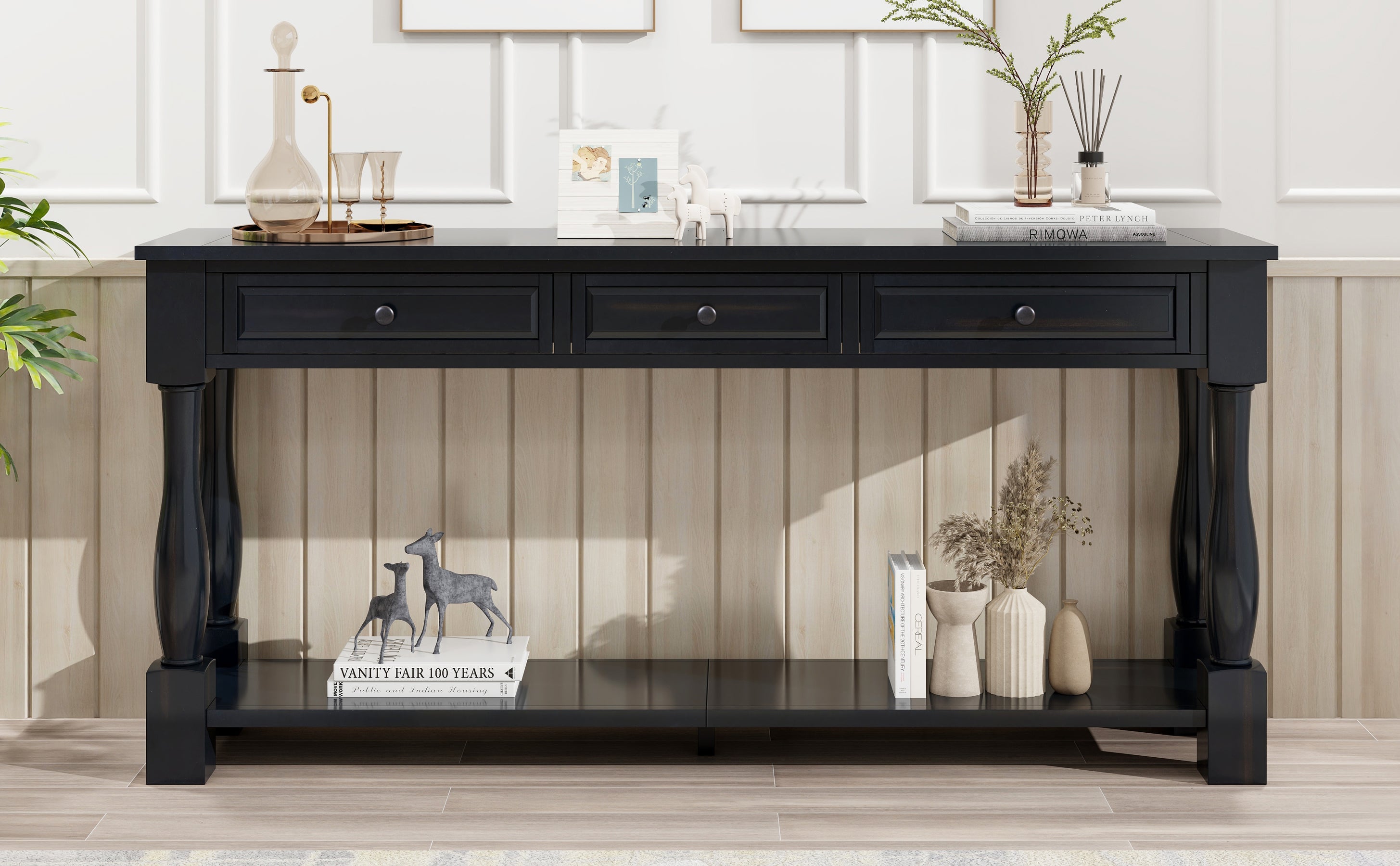 TREXM Console Table - 63" Long with Drawers & Shelf