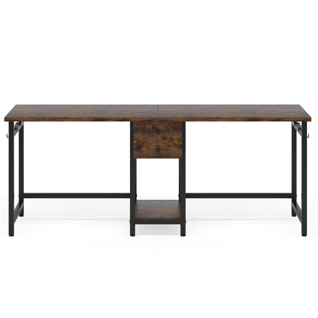 79-Inch Two Person Computer Desk with Drawers and Storage Shelves