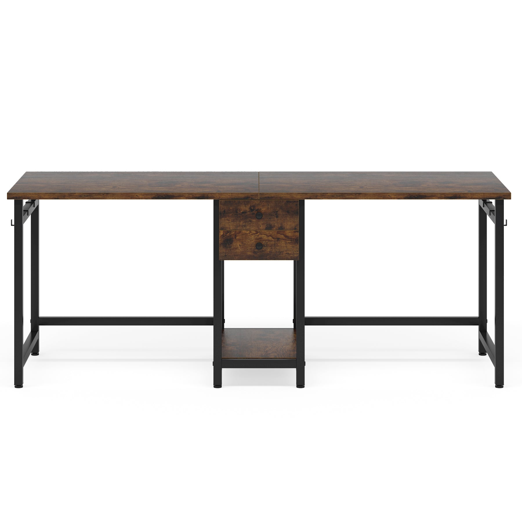 79-Inch Two Person Computer Desk with Drawers and Storage Shelves