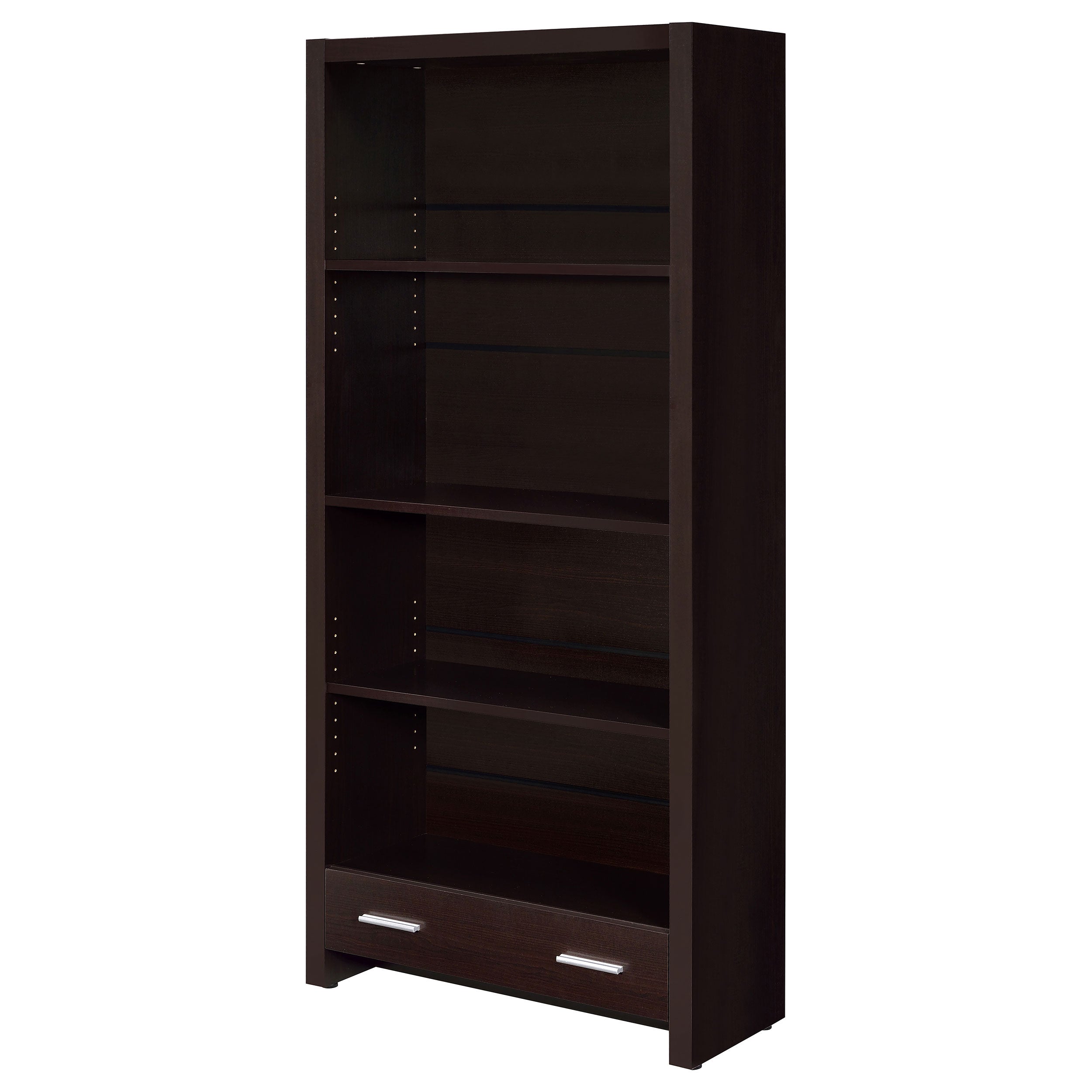 Maureen Cappuccino 5-Shelf Bookcase with Drawer