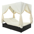 U_Style Outdoor Double Chaise Lounge Daybed with Curtains