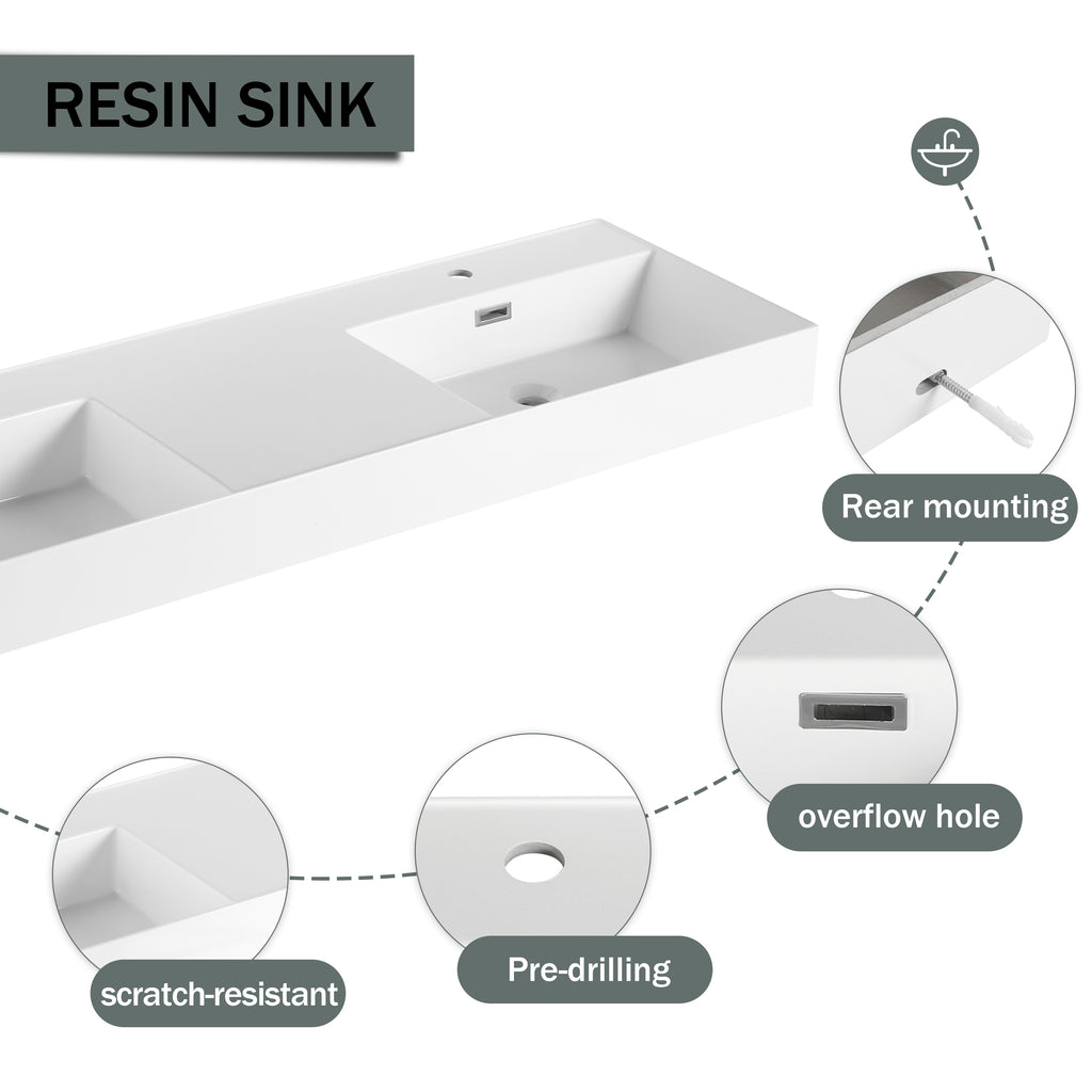 60 Inch Wall-Mounted Bathroom Vanity with Double Resin Sink