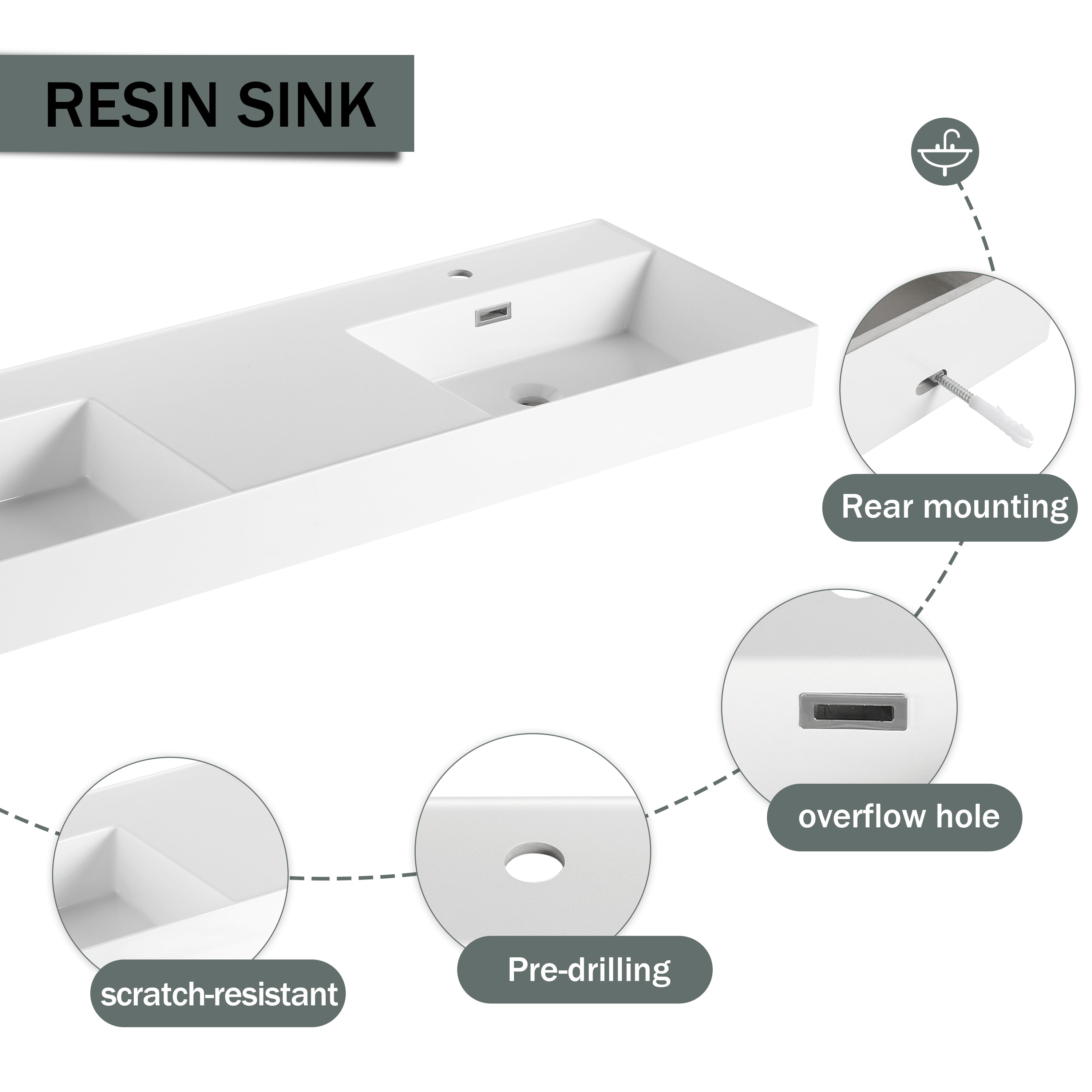 60 Inch Wall-Mounted Bathroom Vanity with Double Resin Sink