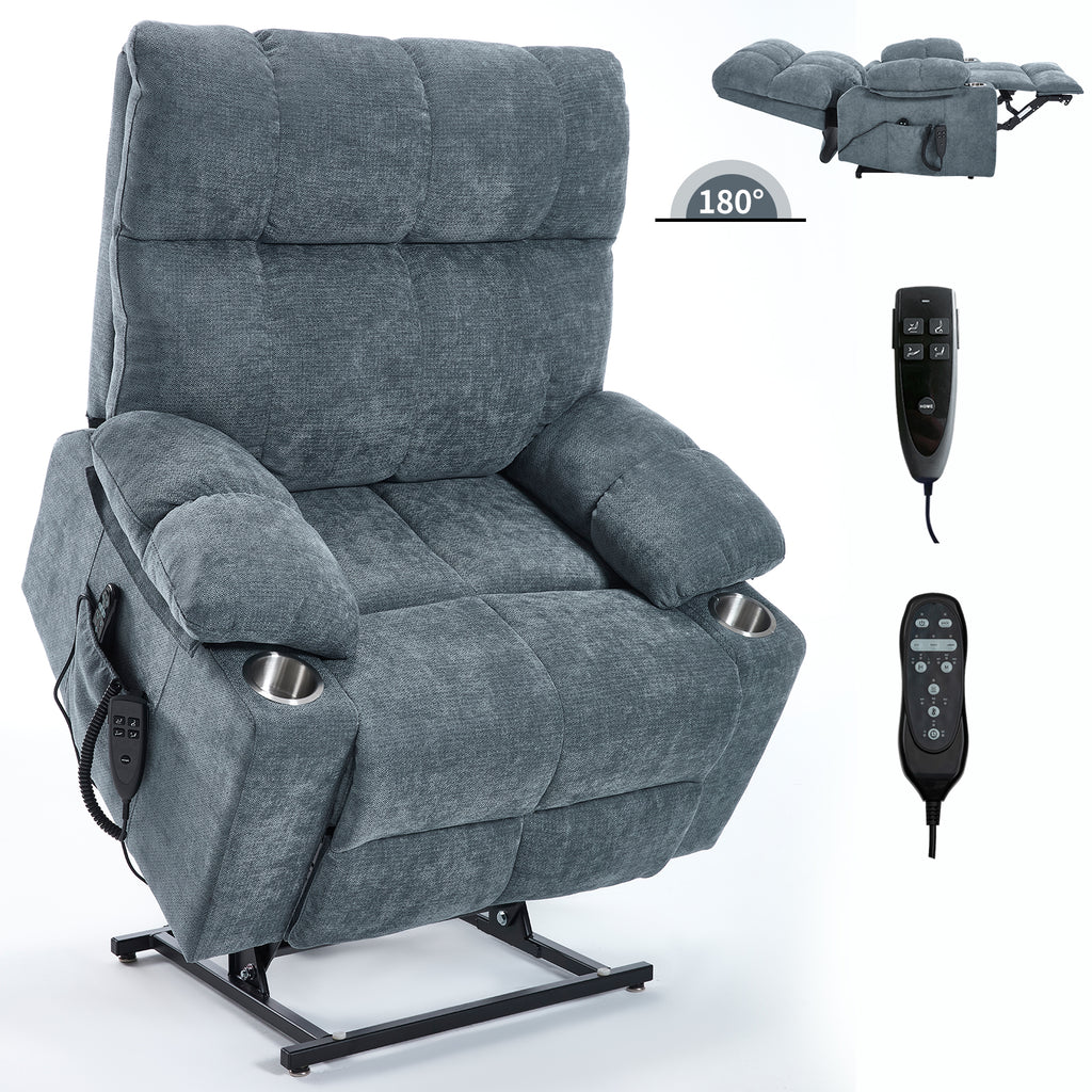 Grey Dual Motor Infinite Position Up to 350 LBS Chenille Power Lift Recliner Chair