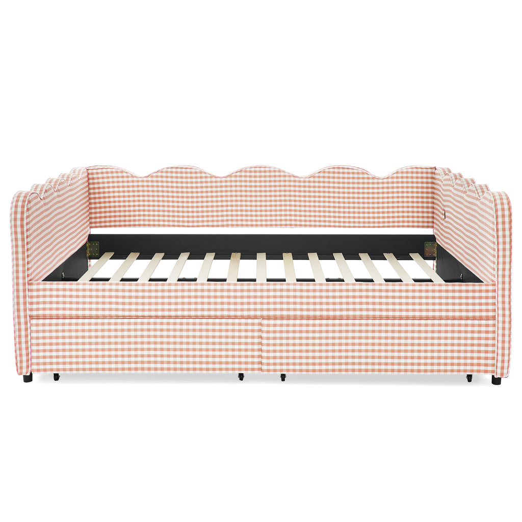 Queen Size Cozy Gingham Daybed with Storage Drawers
