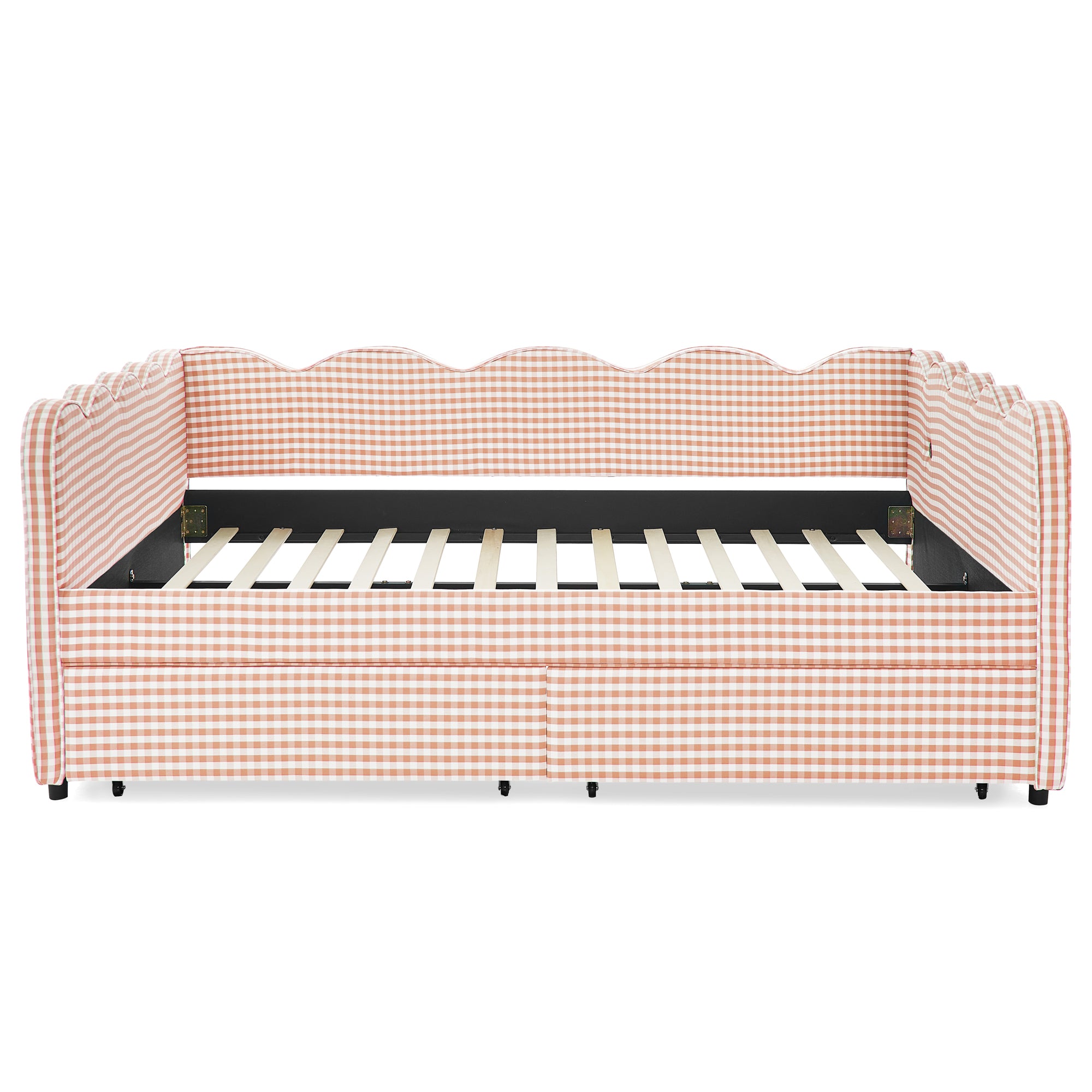Queen Size Cozy Gingham Daybed with Storage Drawers