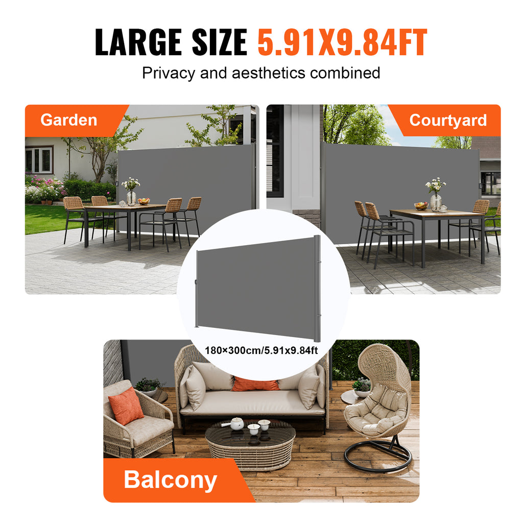Retractable Side Awning, 71''118'' Aluminum Privacy Screen