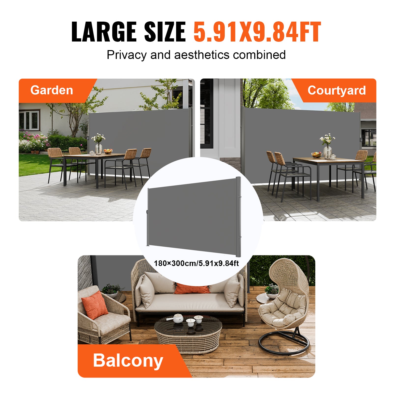 Retractable Side Awning, 71''118'' Aluminum Privacy Screen