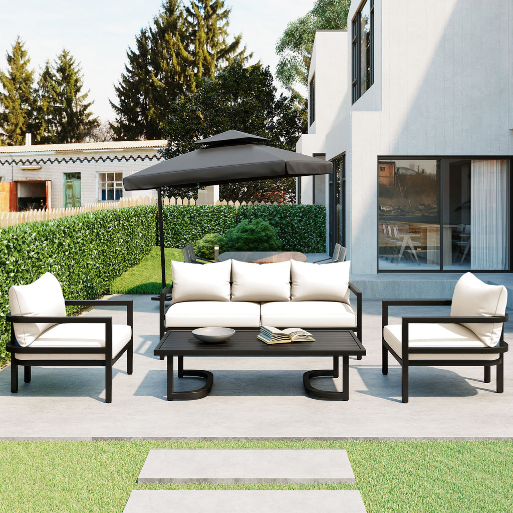 U_Style Multi-Person Outdoor Steel Sofa Set with Coffee Table