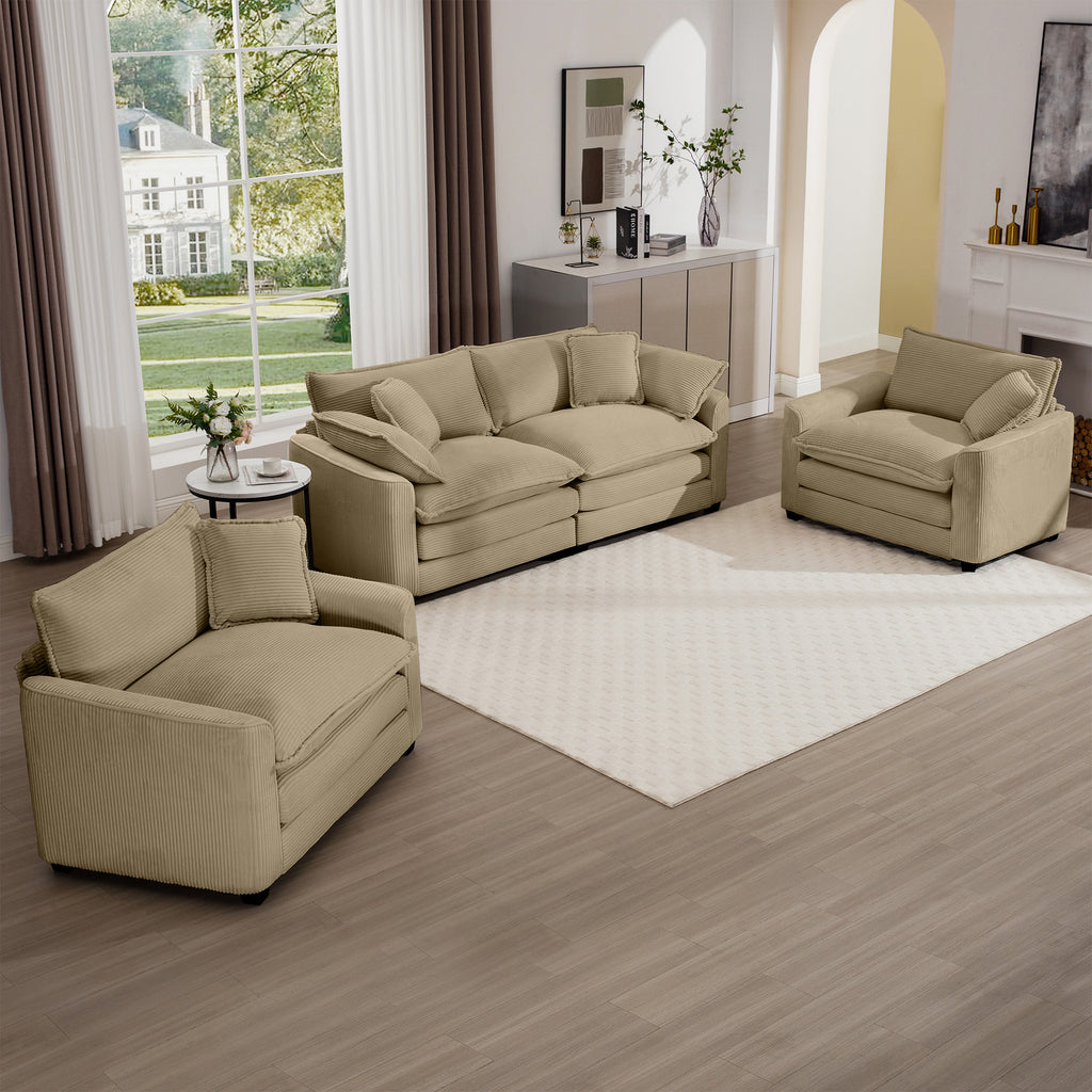 Warm and Cozy Sofa Set with Soft Cushions and Pillows