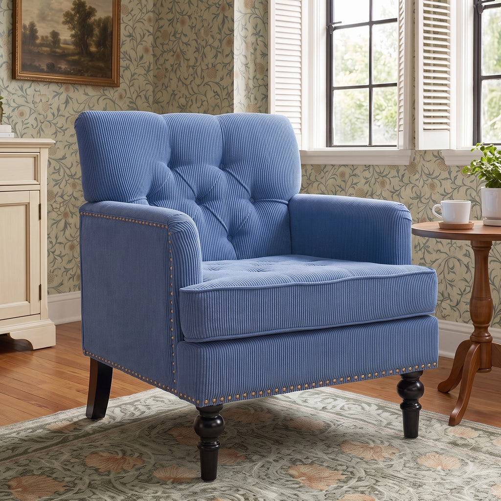 Modern Accent Chair, 30-Inch, Corduroy, Blue
