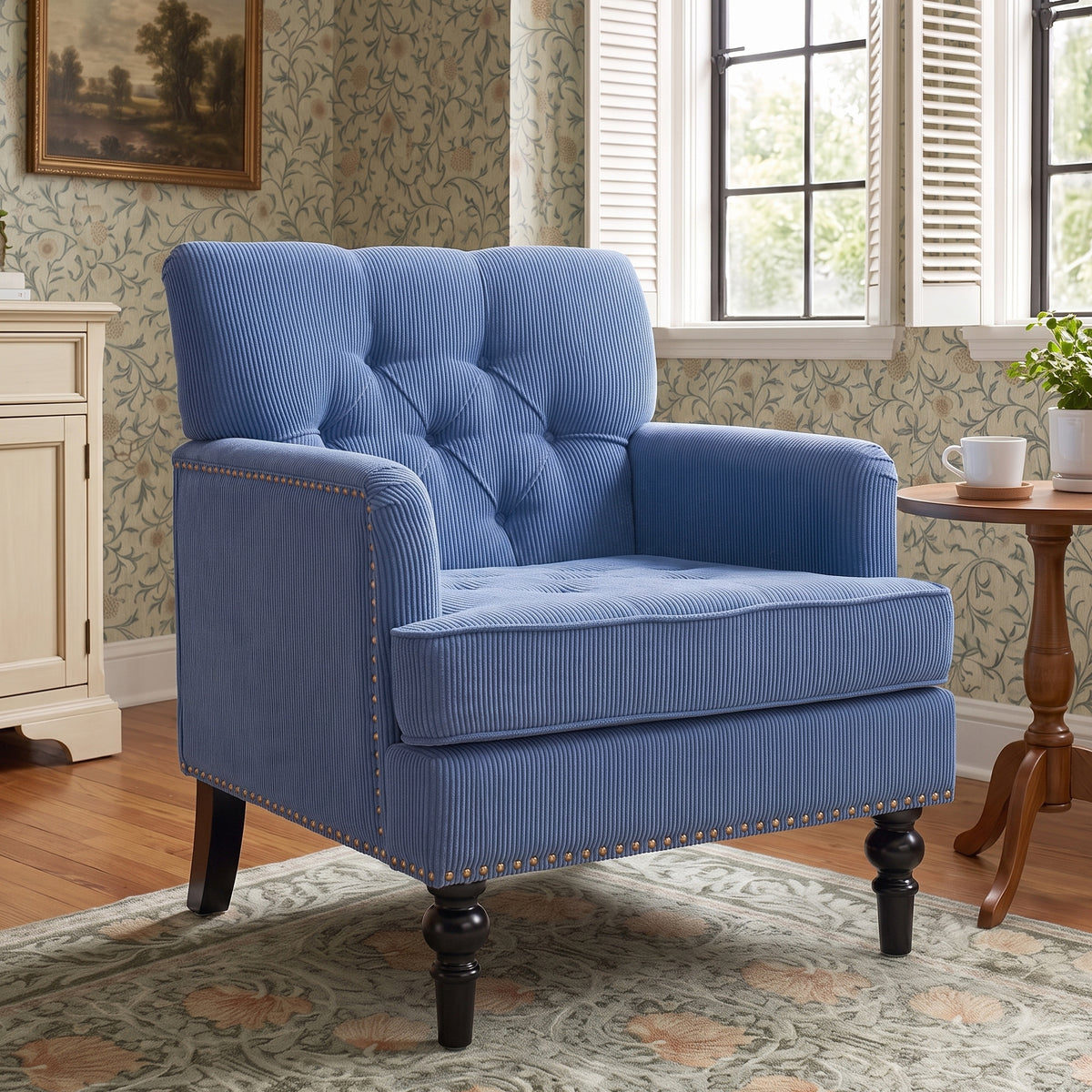Modern Accent Chair, 30-Inch, Corduroy, Blue
