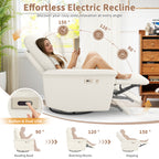 270° Power Swivel Rocker Recliner Chair w/ USB Ports - Beige-Gray