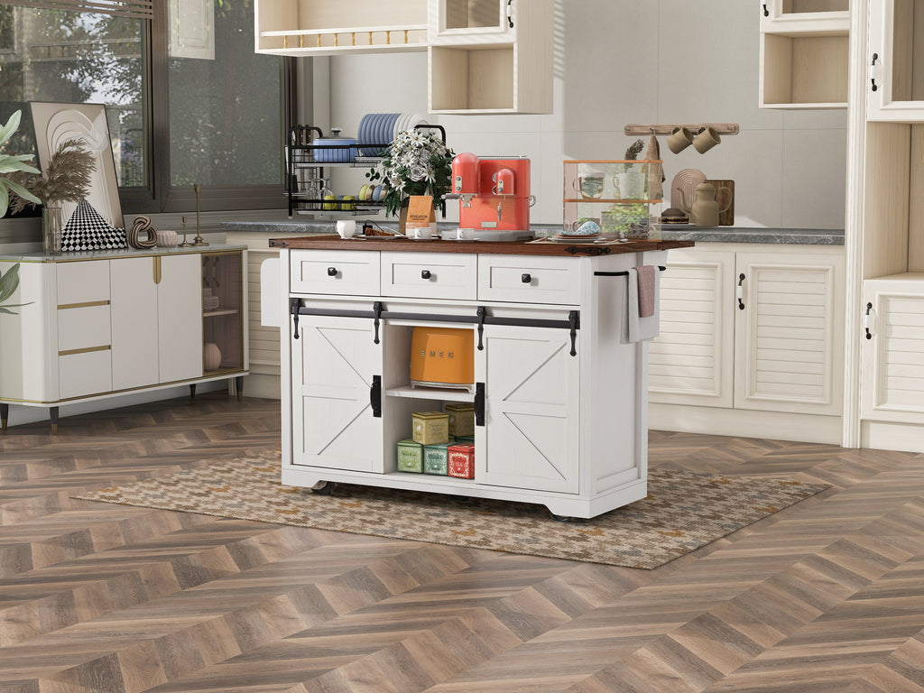 K&K 53.7" Farmhouse Kitchen Island with Power Outlet