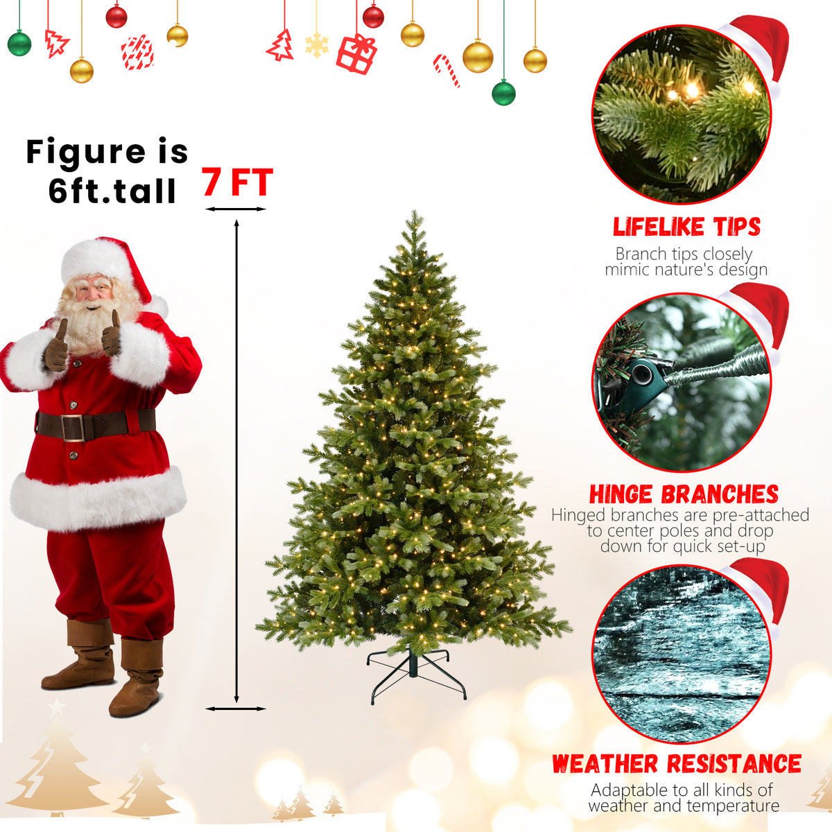 7-Foot Dual-Tone PE & PVC Artificial Christmas Tree, 800 Warm White LED Lights