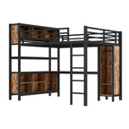 Metal Loft Bed with Wardrobe and L-shaped Desk