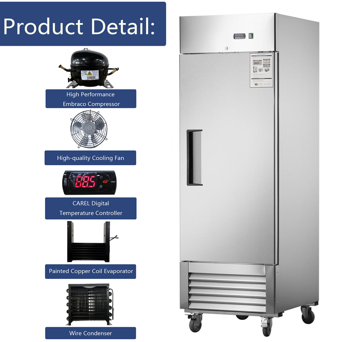 27"W Commercial Refrigerator with Solid Door