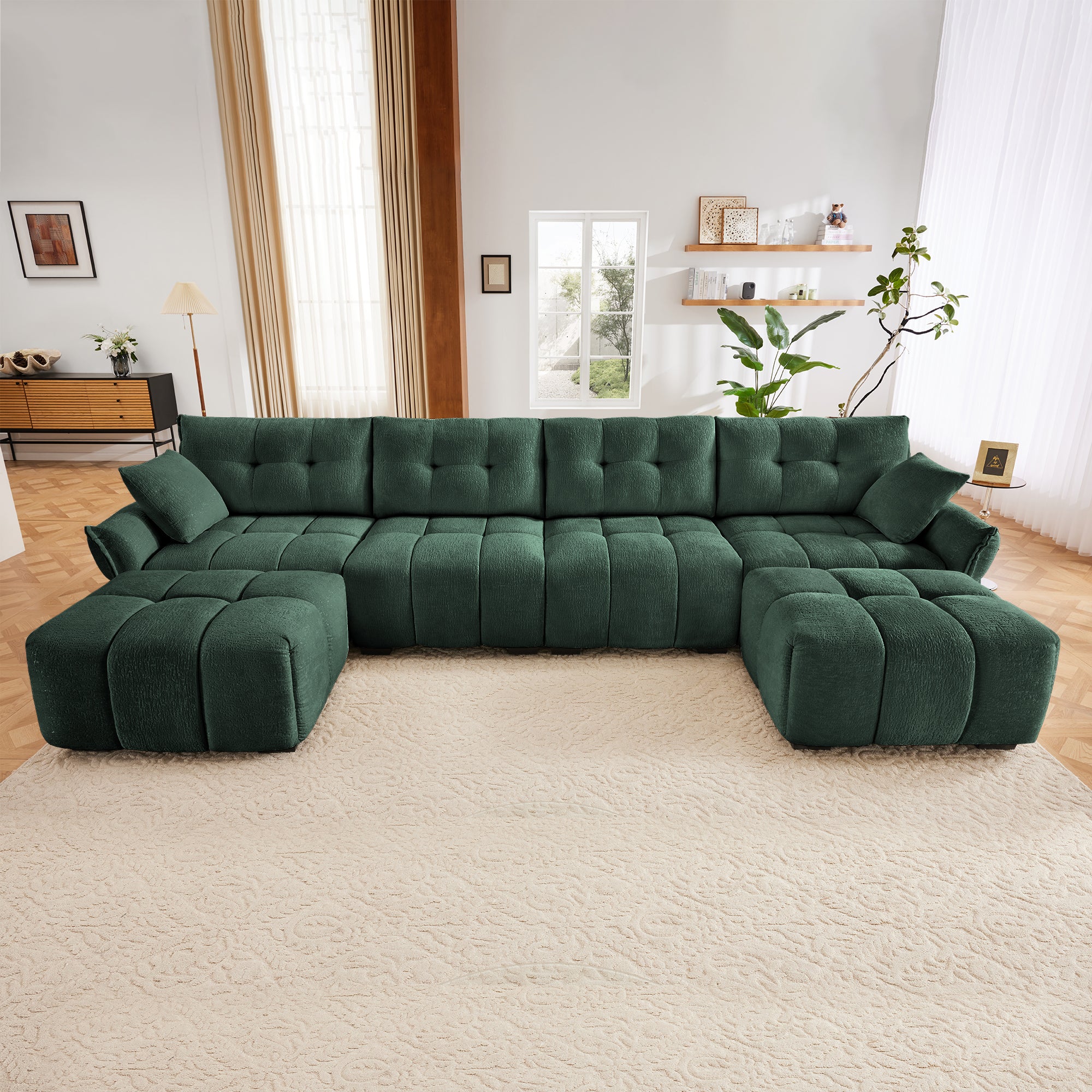4-Seater Sofa Set with 2 Ottomans
