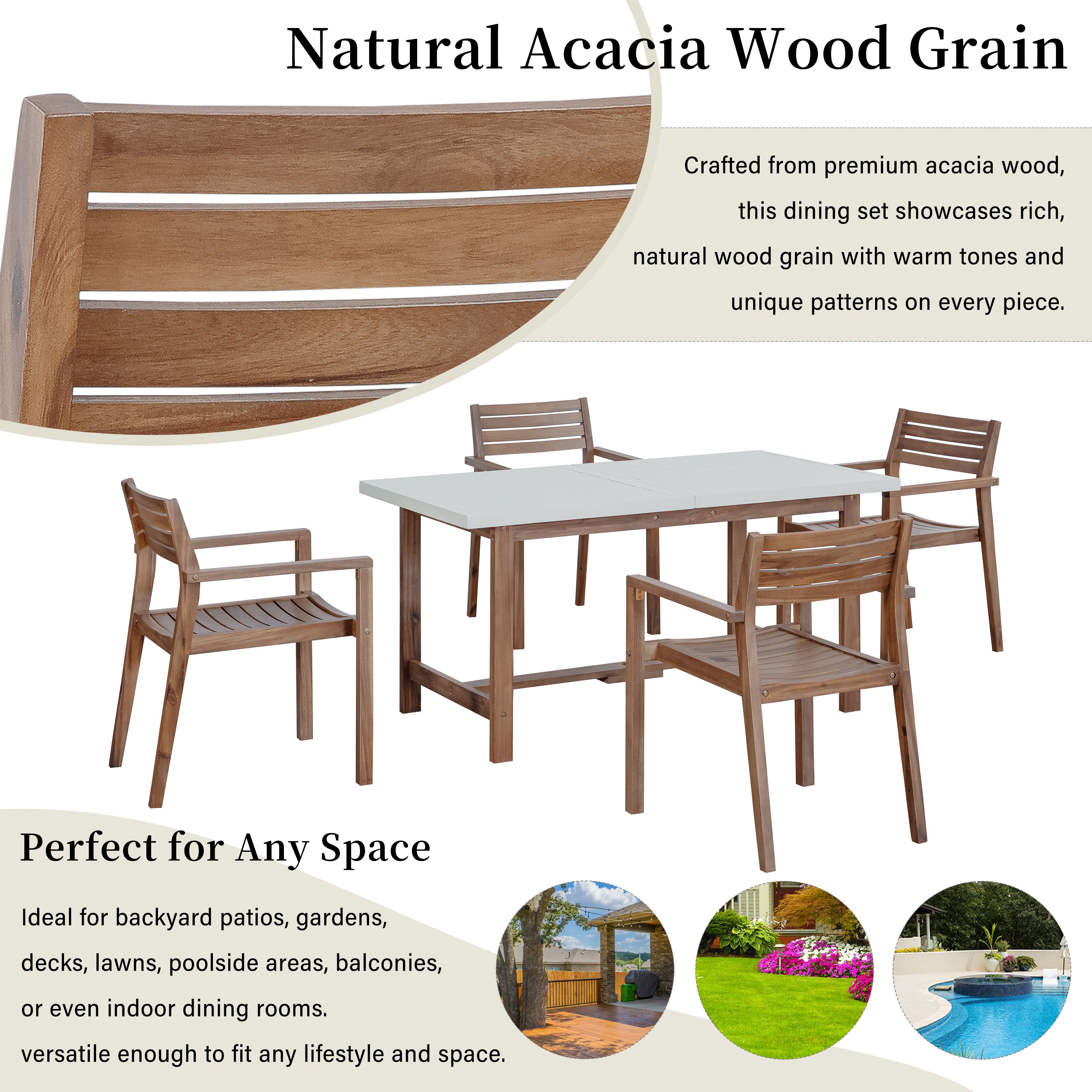 U_STYLE 5-Piece Outdoor Acacia Wood Dining Set