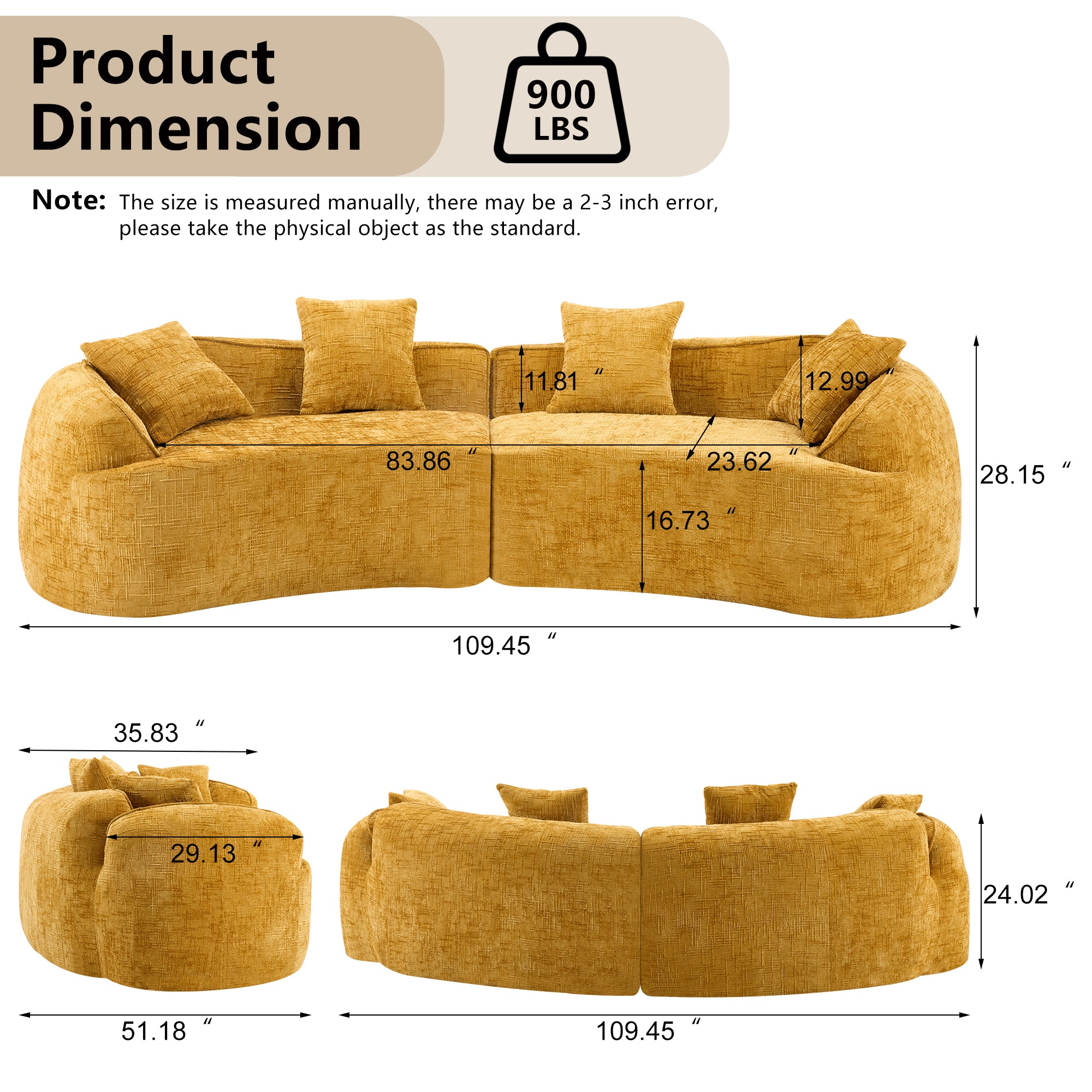 Yellow Curved Compressed Sofa - Creative Nordic-Style Design