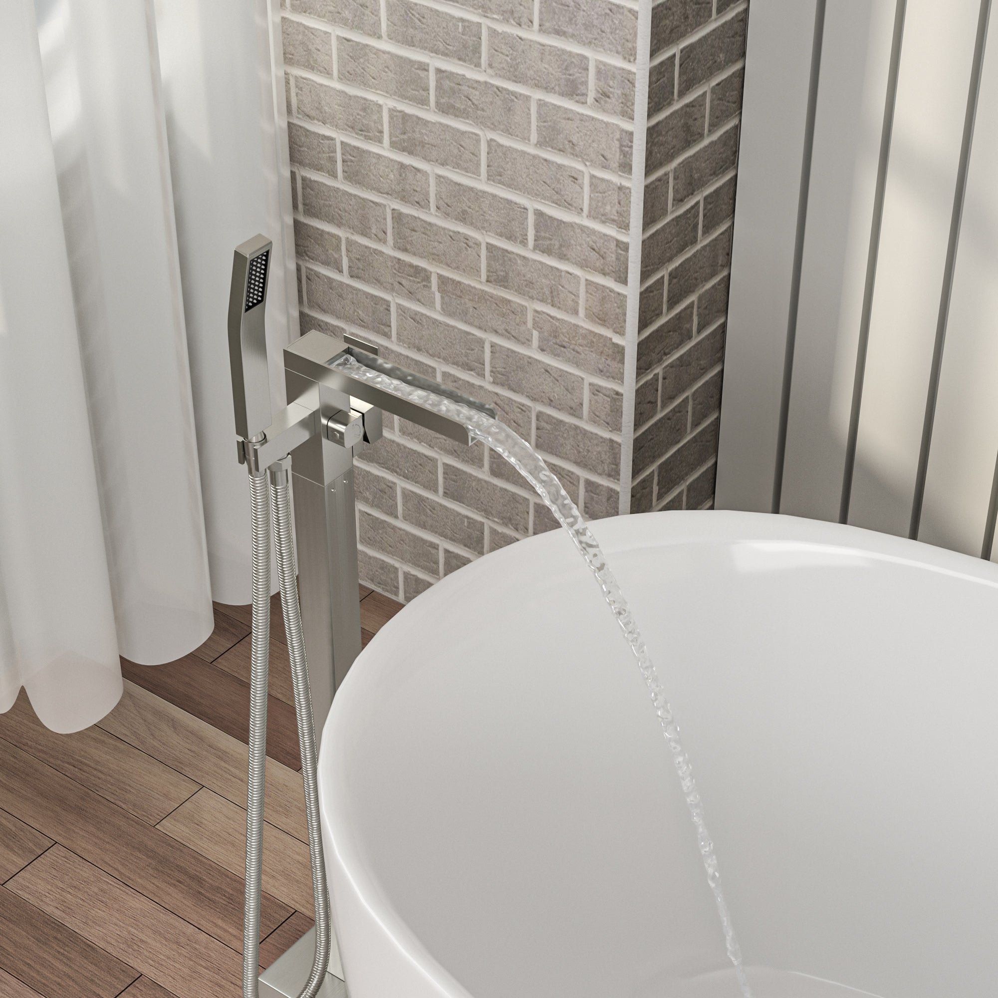Freestanding Bathtub Faucet Waterfall Tub Filler Brushed Nickel
