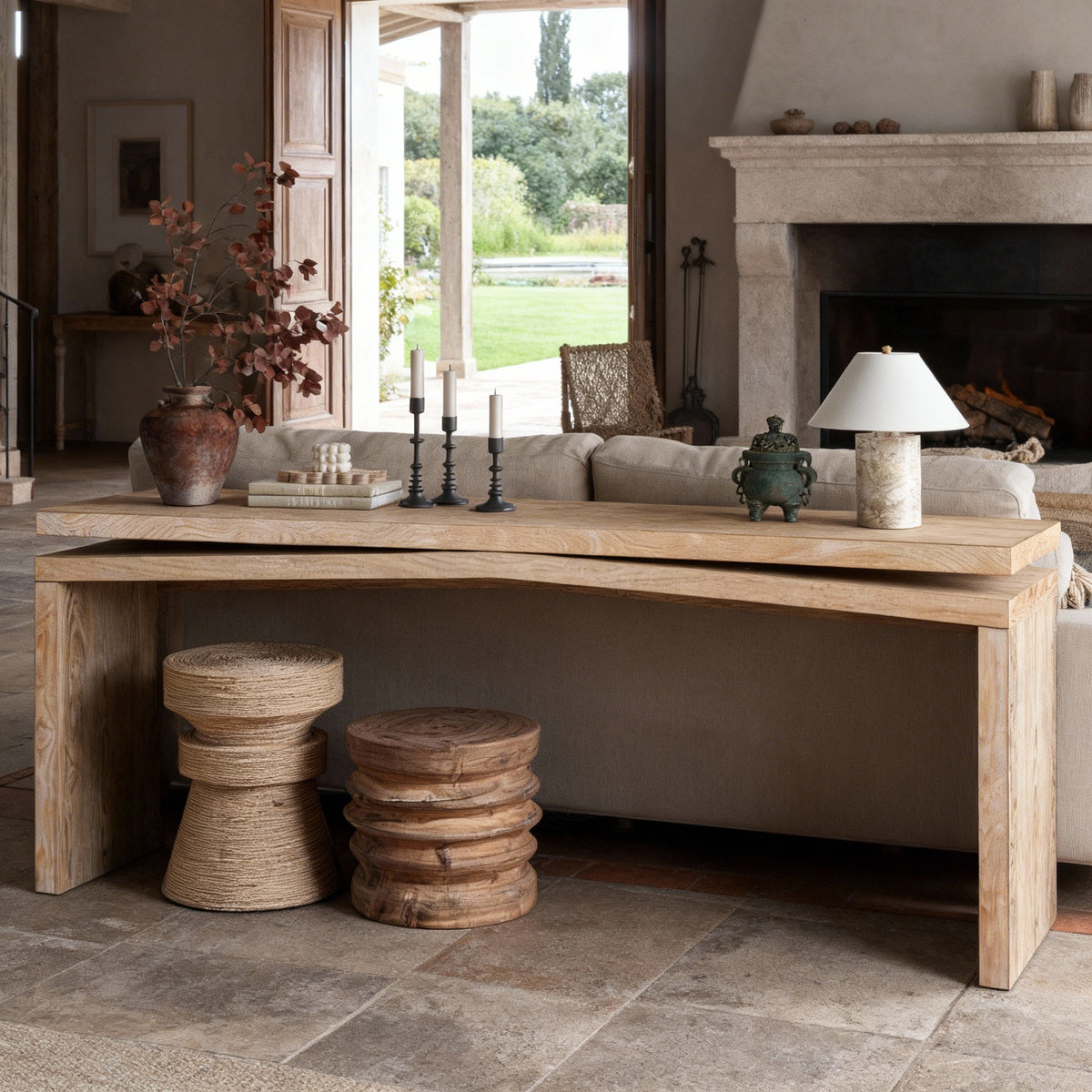 65-Inch Rustic Solid Wood Console Table, Antique Natural
