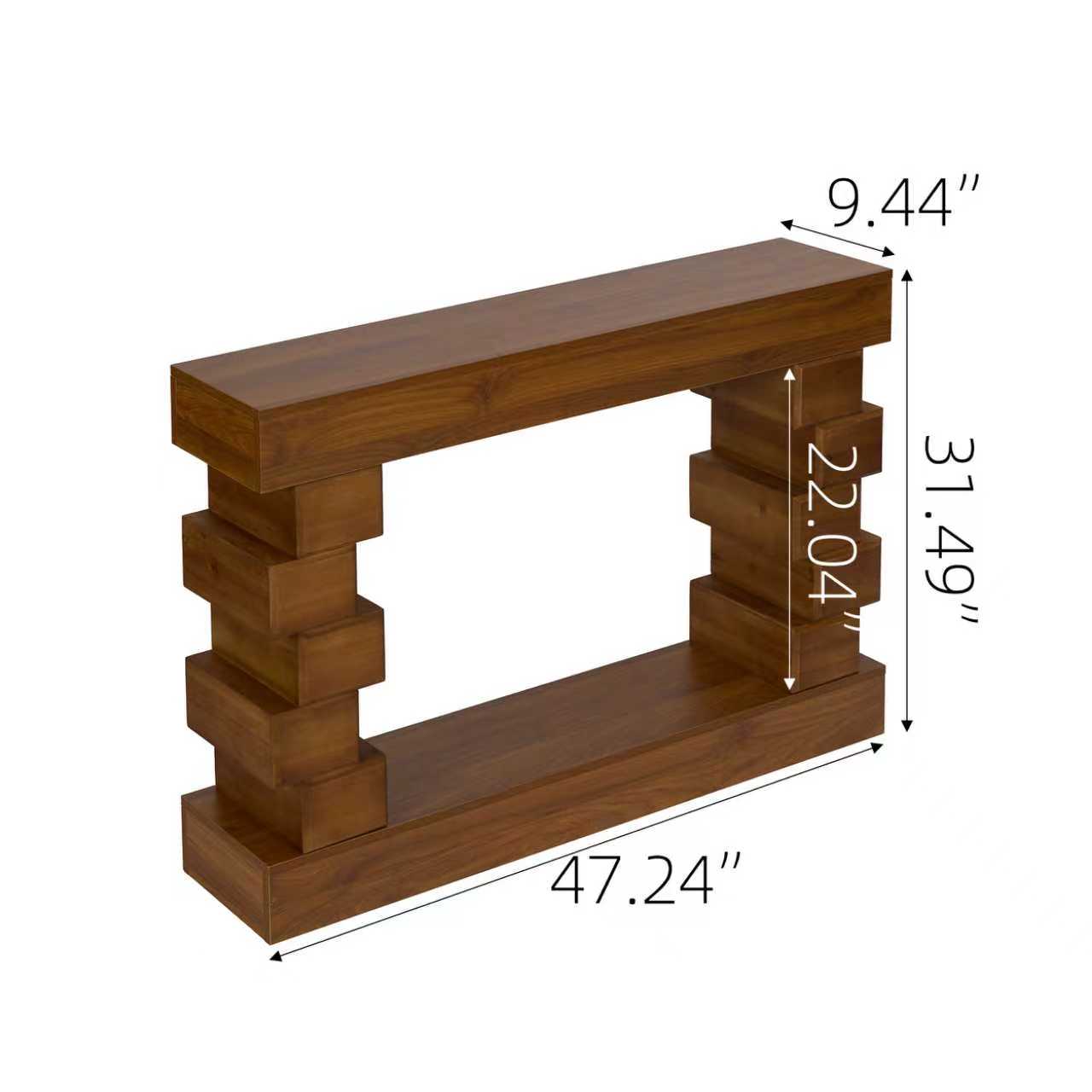 Geometric Block Stacked Wood Console Table with Warm Tone