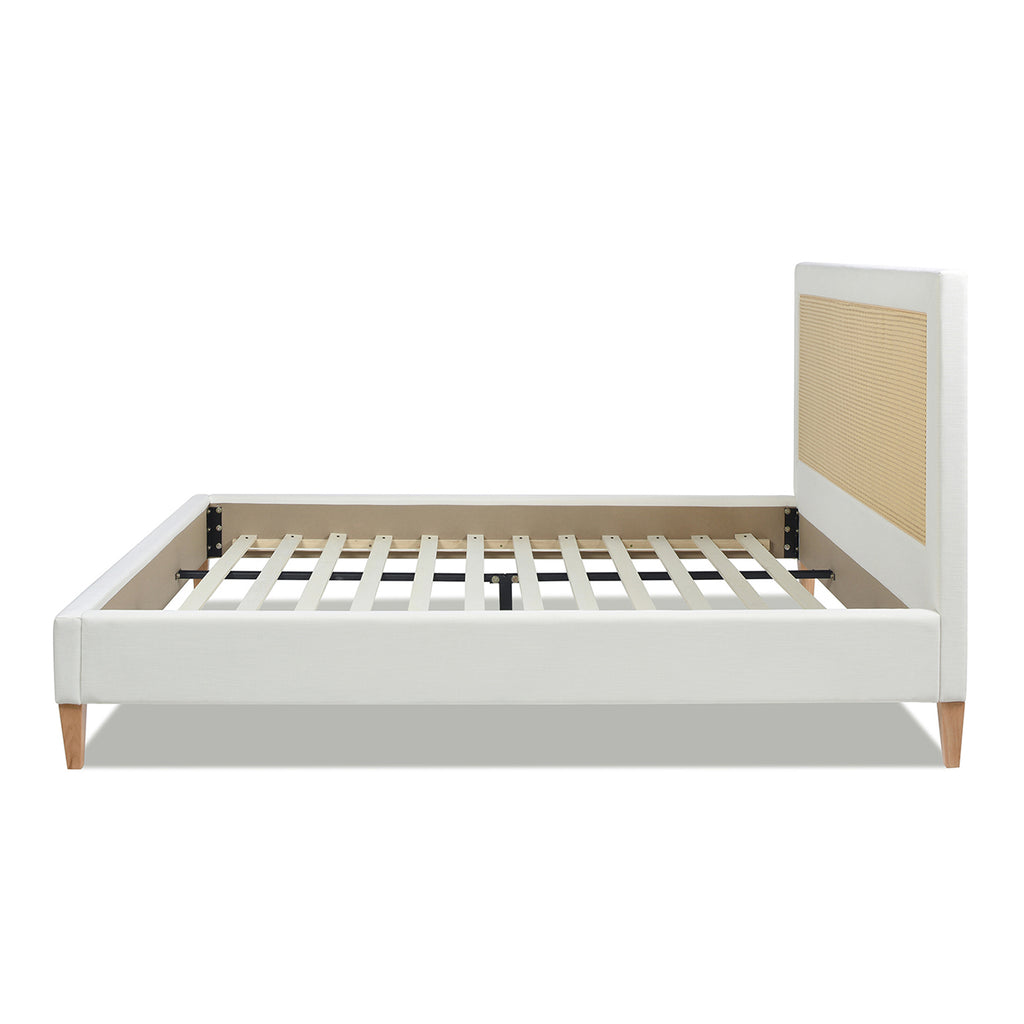 Haley Upholstered Cane-Back Platform Bed, Queen