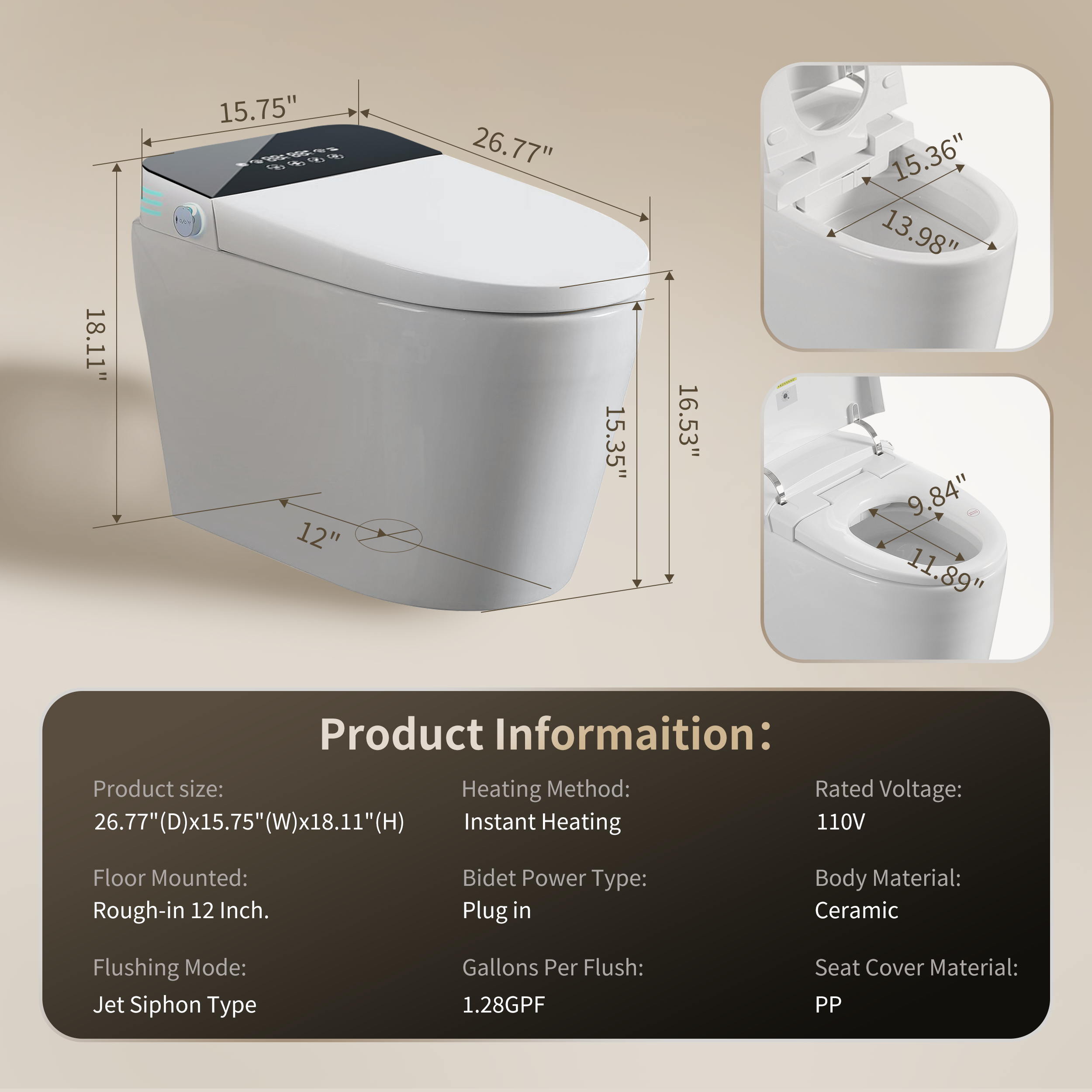 Tankless Smart Toilet With Bidet Built In