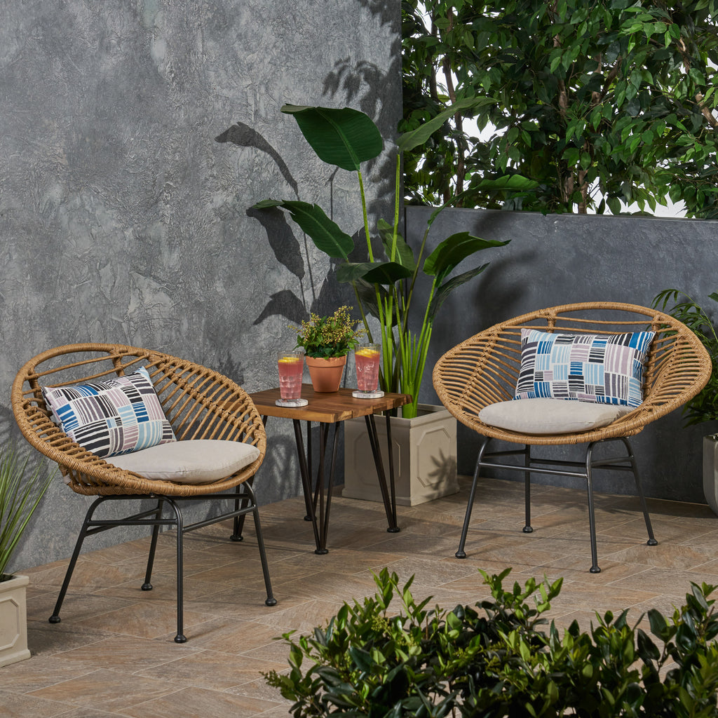 Engle Outdoor Woven Patio Chair with Cushions (Set of 2)