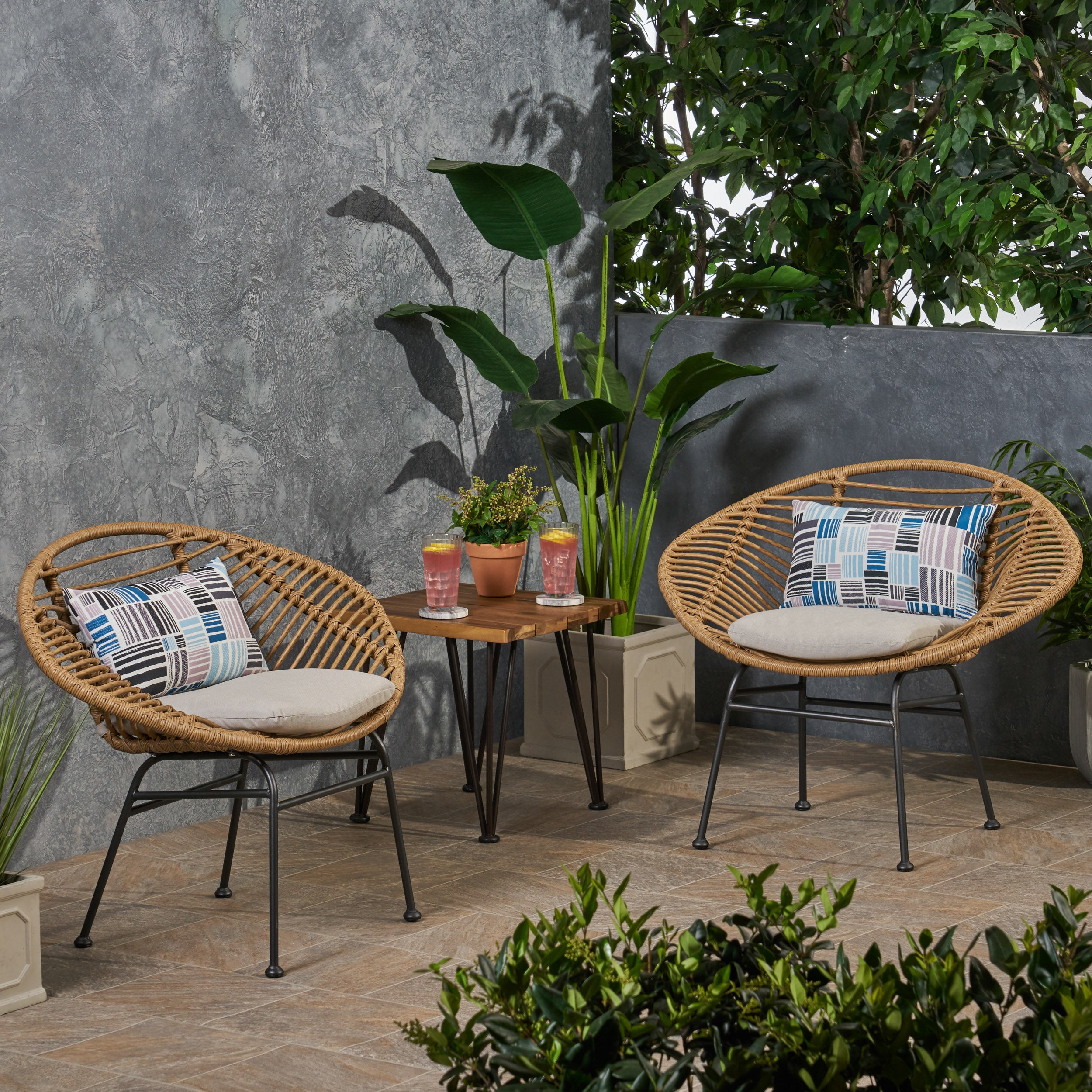 Engle Outdoor Woven Patio Chair with Cushions (Set of 2)