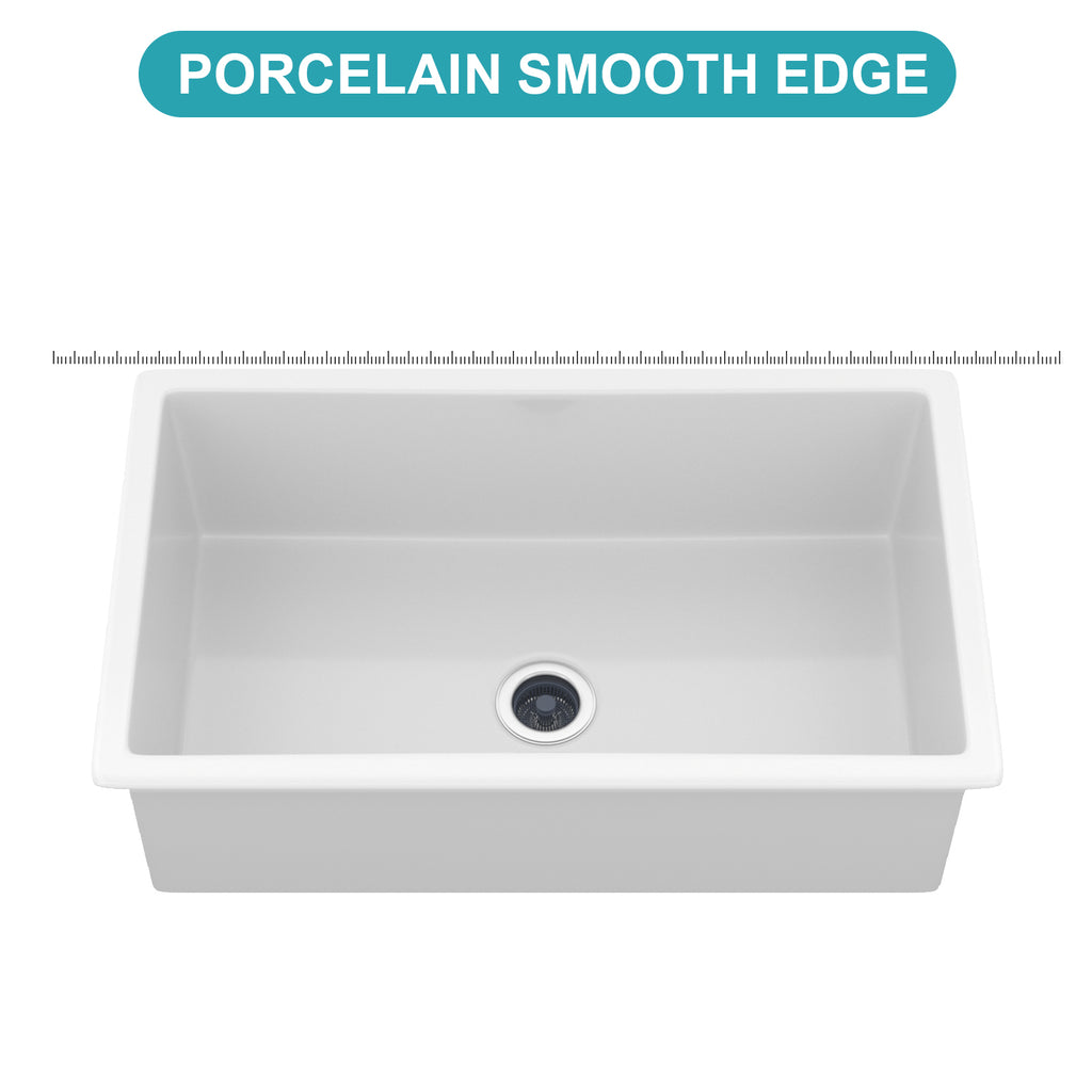 32"x19"x10" Undermount Single Bowl Fireclay Kitchen Sink