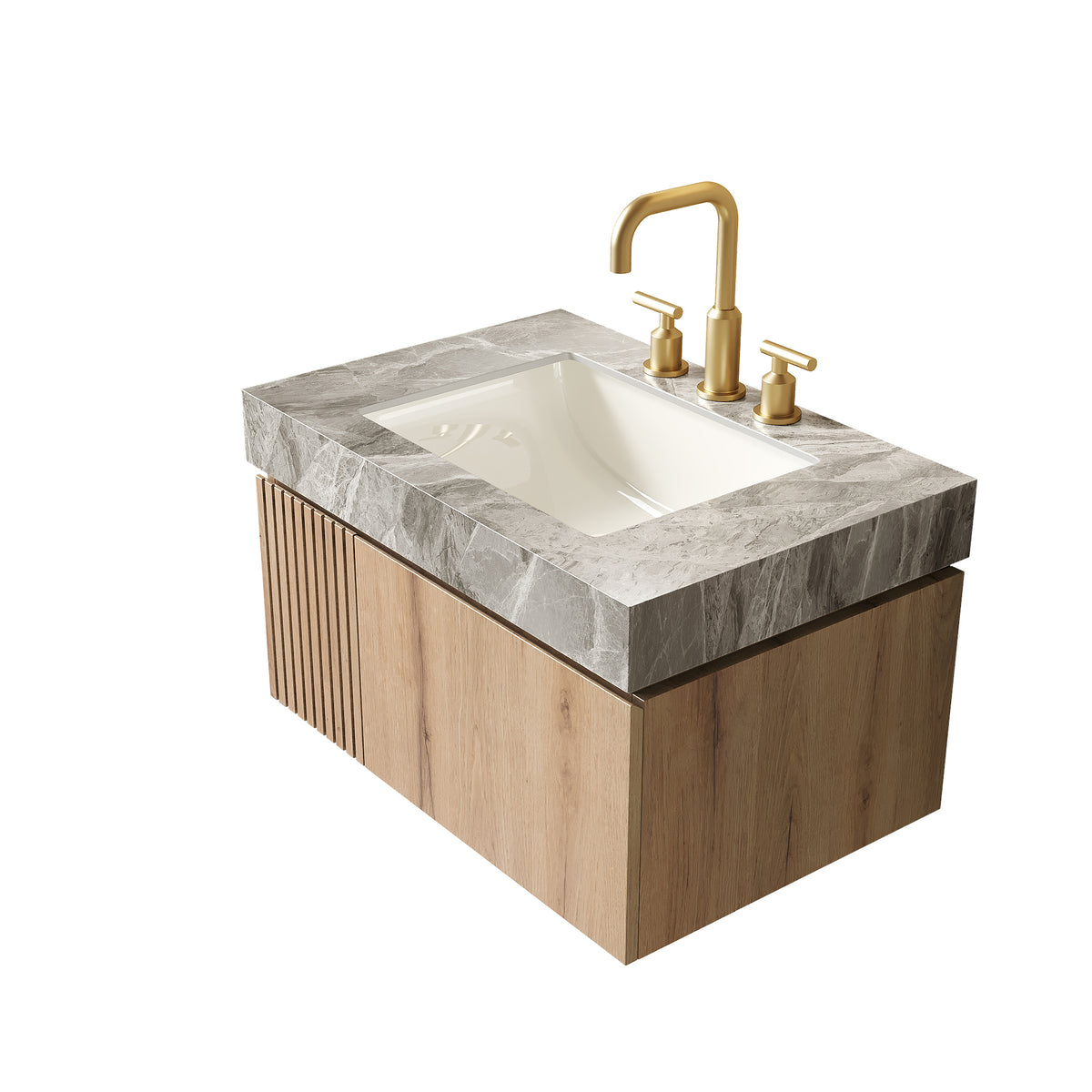 30" Muri Bathroom Sink, Light Gray Sintered Stone Countertop with Ceramic Basin