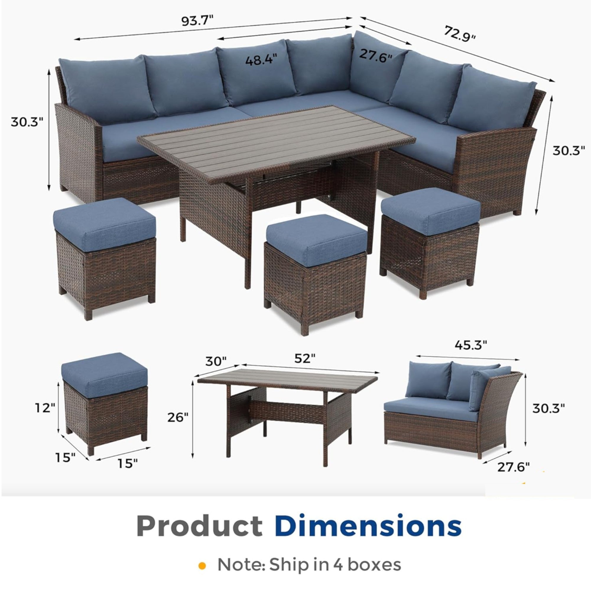 7 Piece Wicker Patio Dining Set