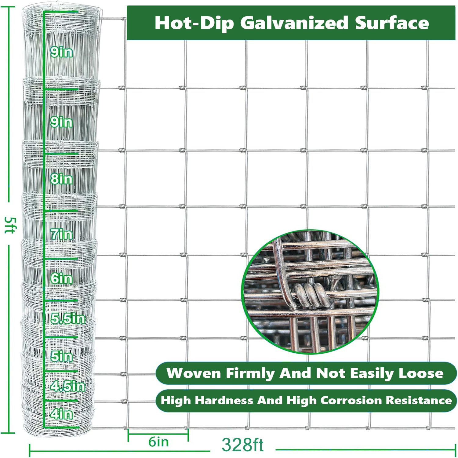 Farm Fence - 5ft x 328ft Heavy Zinc Coating Cattle Fence