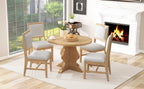 TREXM Farmhouse 5-Piece Dining Table Set with 4 Upholstered Chairs
