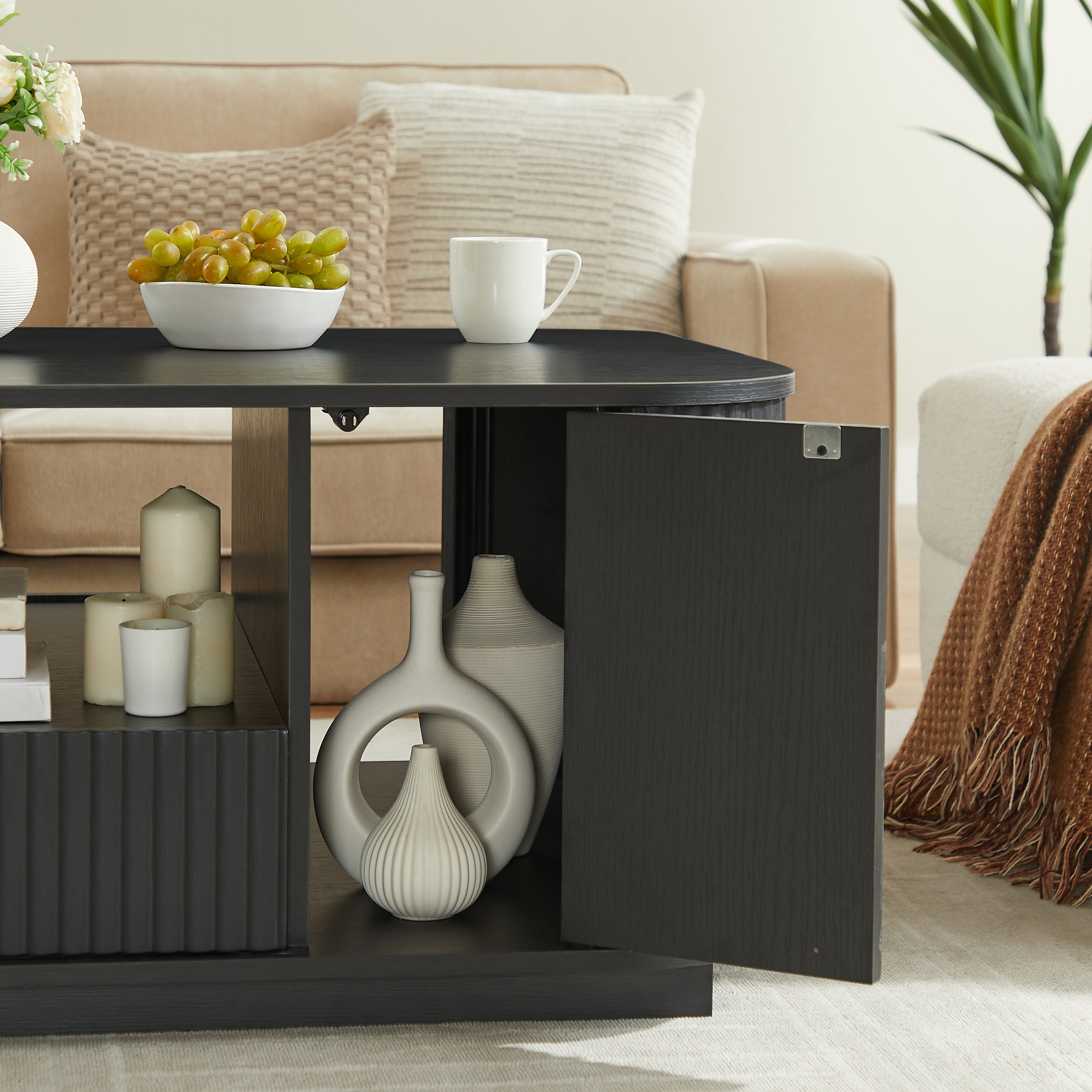 Modern Luxury Oval Coffee Table with Drawers