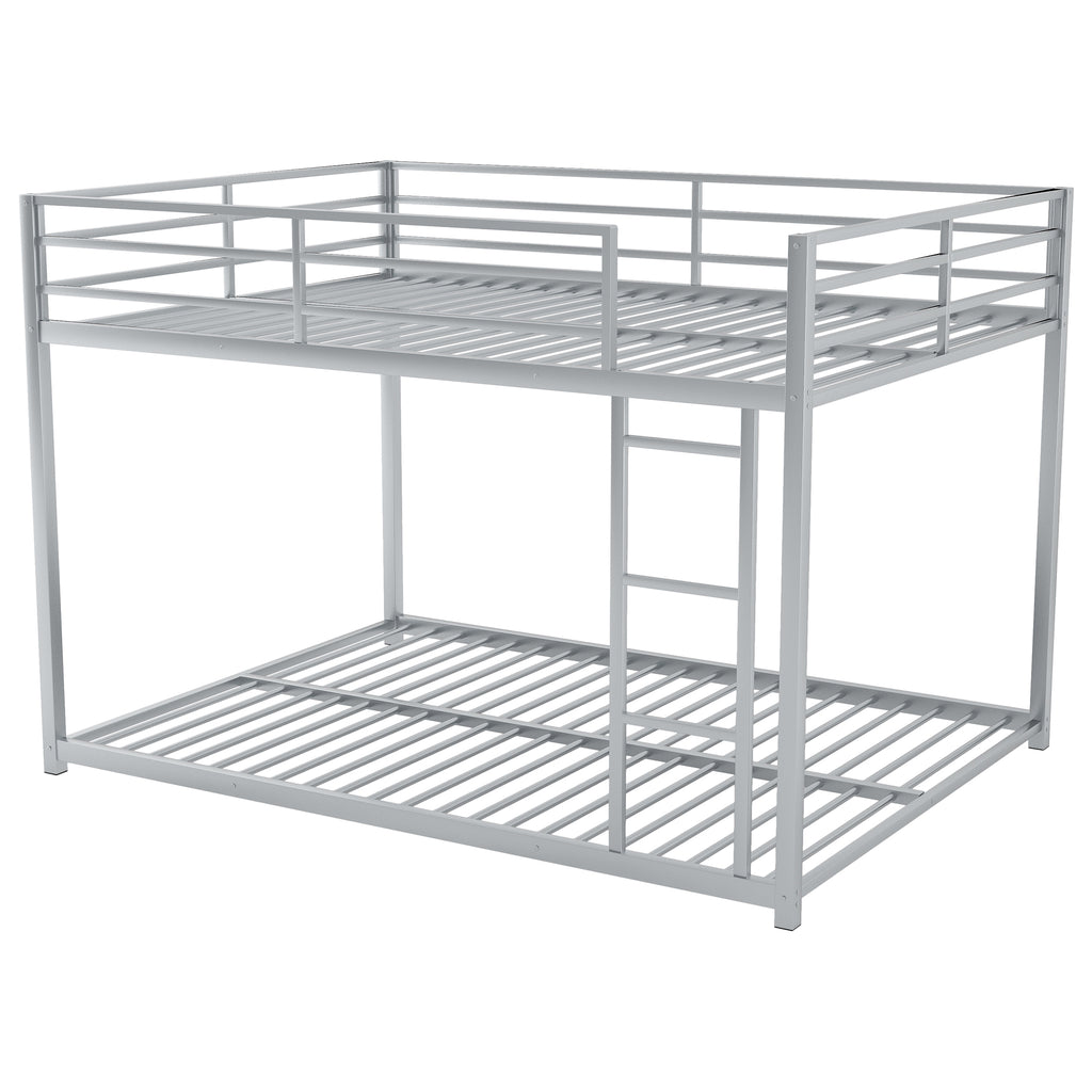 Full Over Full Metal Bunk Bed with Ladder in Silver