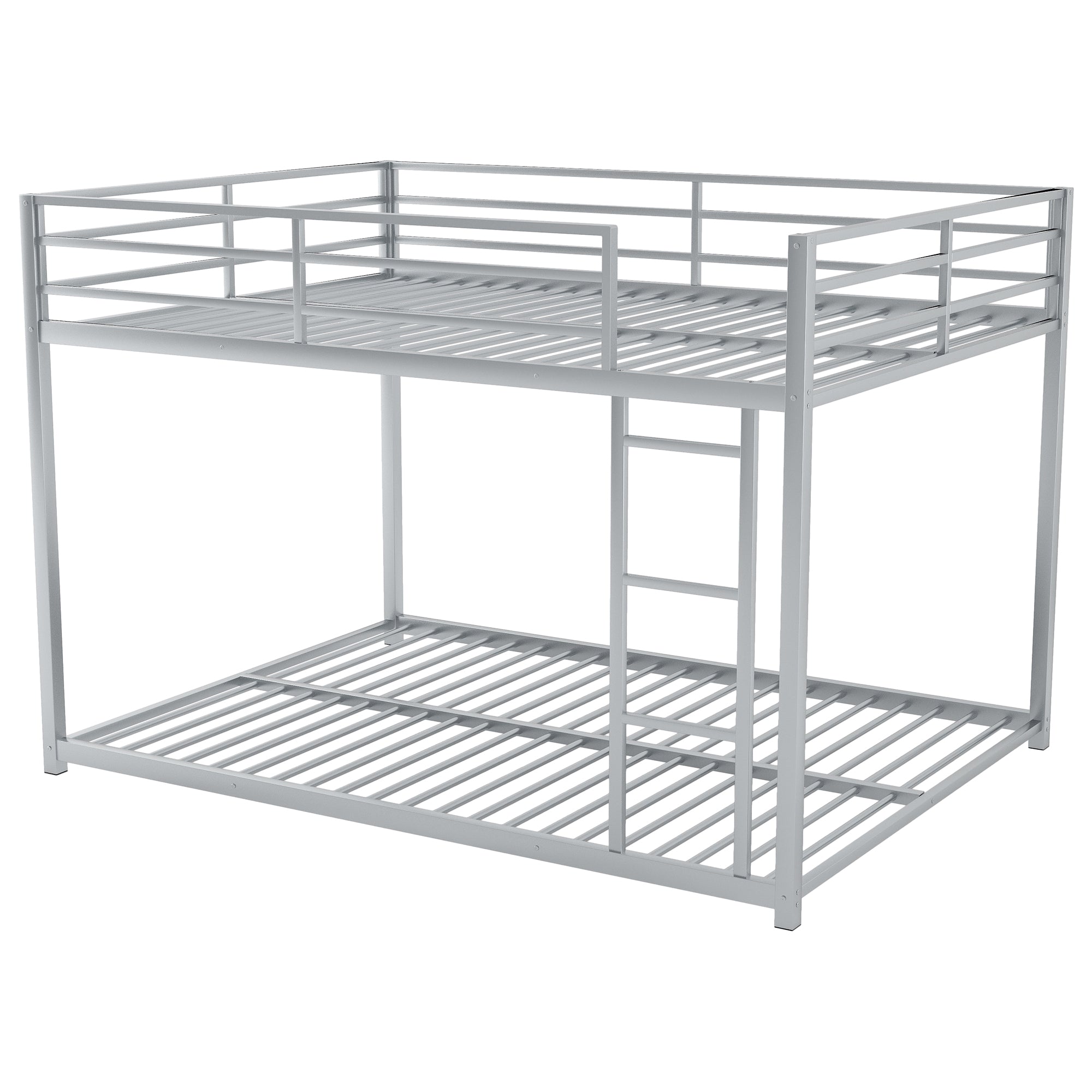 Full Over Full Metal Bunk Bed with Ladder in Silver