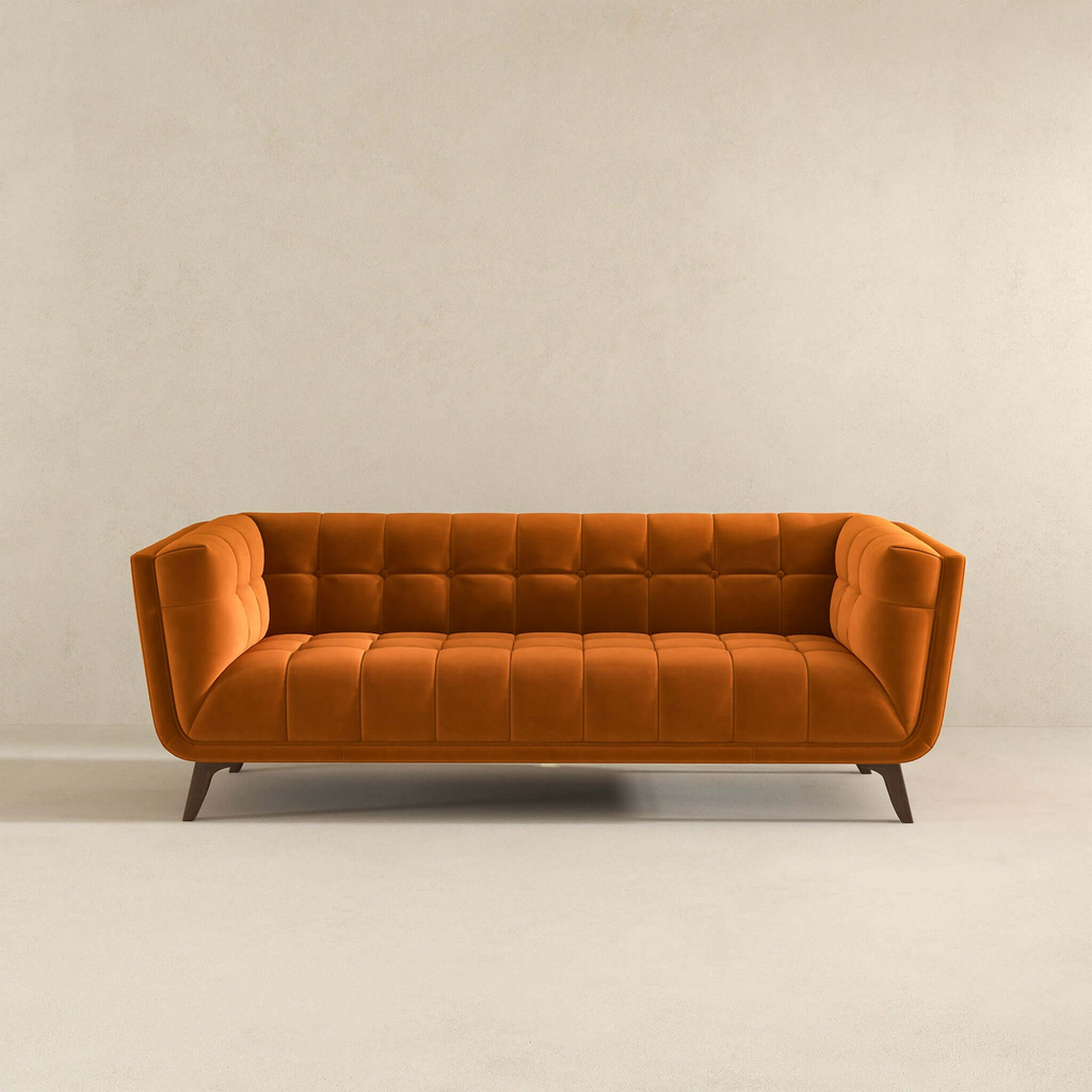 Addison Mid-Century Modern Velvet Sofa in Burnt-Orange