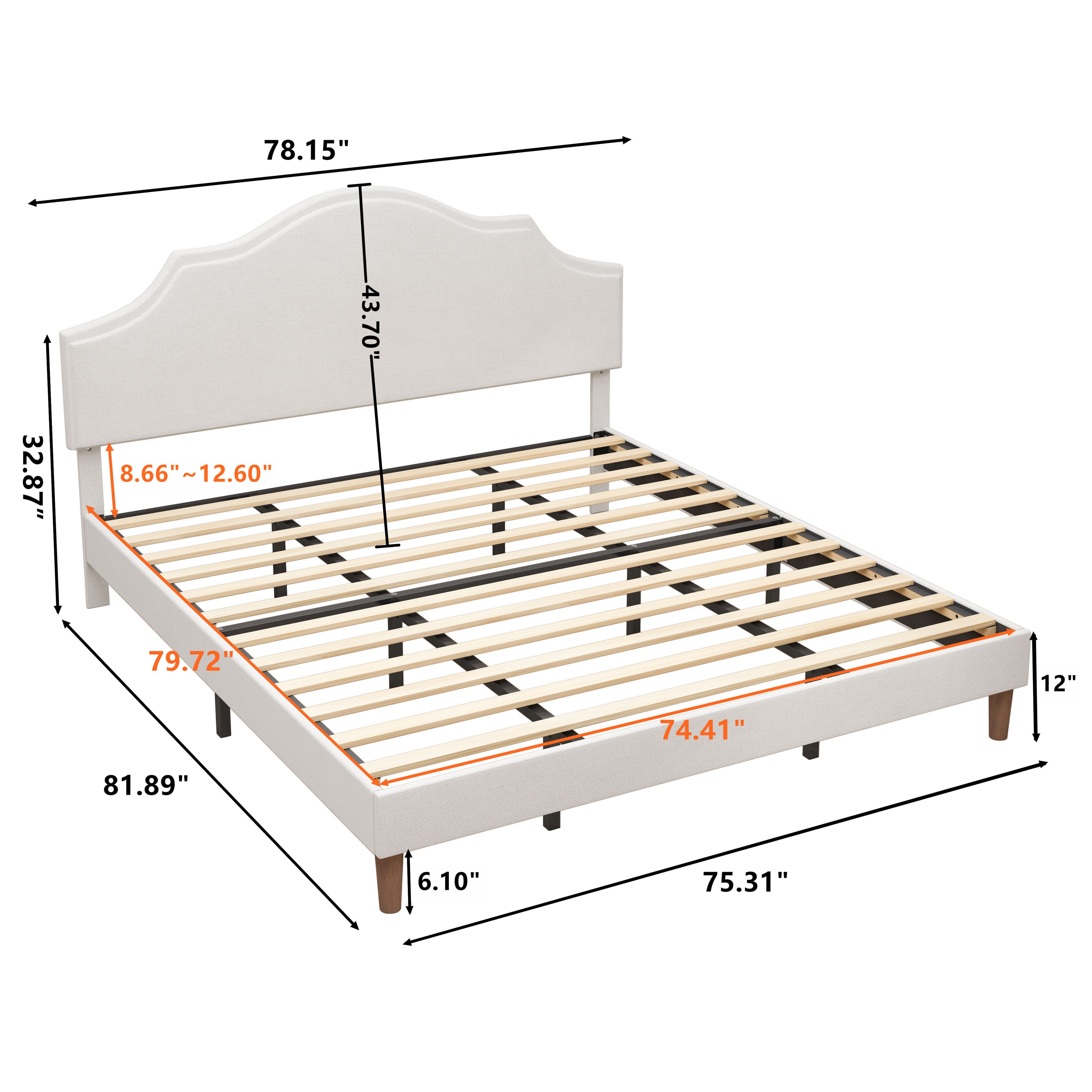 King Size Bed Frame with Adjustable Headboard