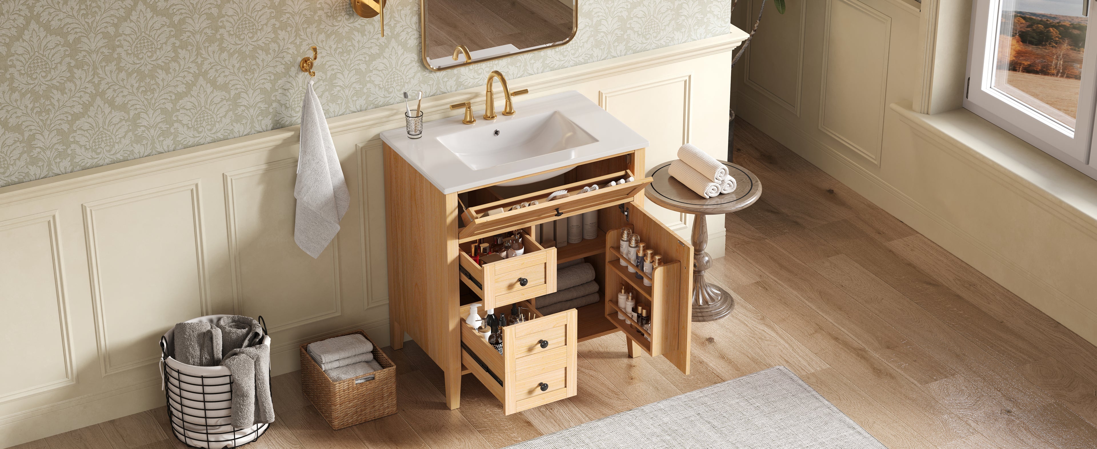 30" Natural Wood Grain Bathroom Vanity